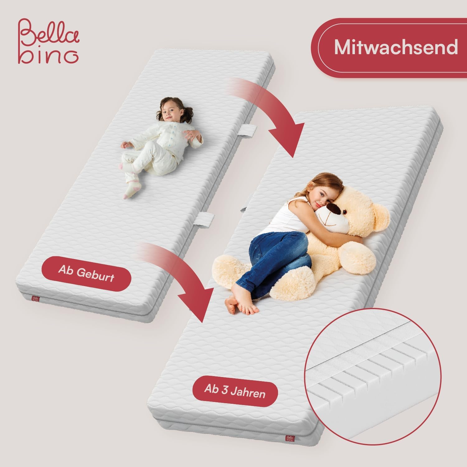 Bellabino Kinderbett Bia 140x200 cm, Hausbett Kinder inkl. Rausfallschutz und Rolllattenrost, Montessori Bodenbett weiß aus Massivholz Kiefer