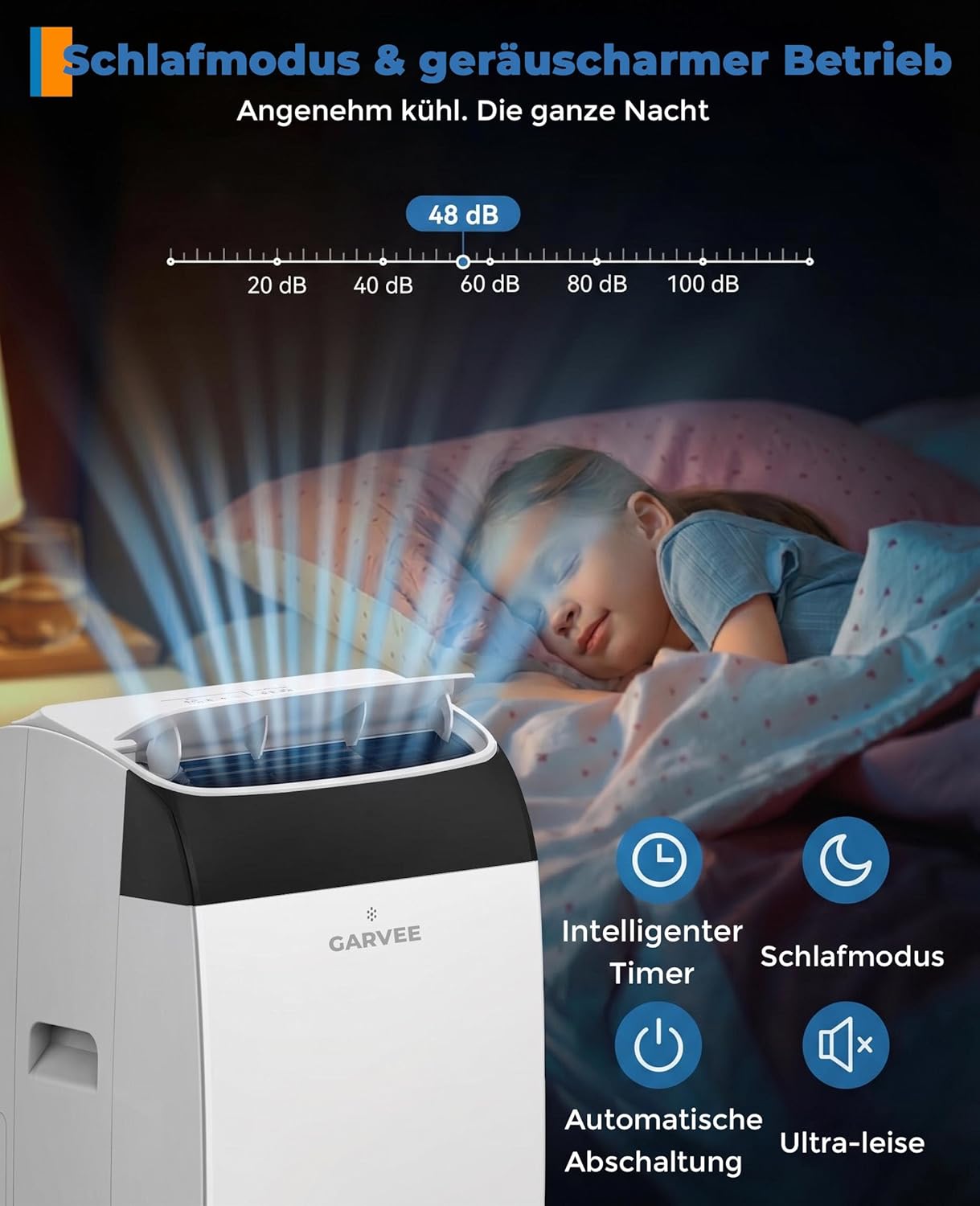 Garvee Mobile Klimaanlage 10000 BTU, 4-in-1 Klimagerät mit Kühlen & Entfeuchten & Ventilieren, Leiser Betrieb