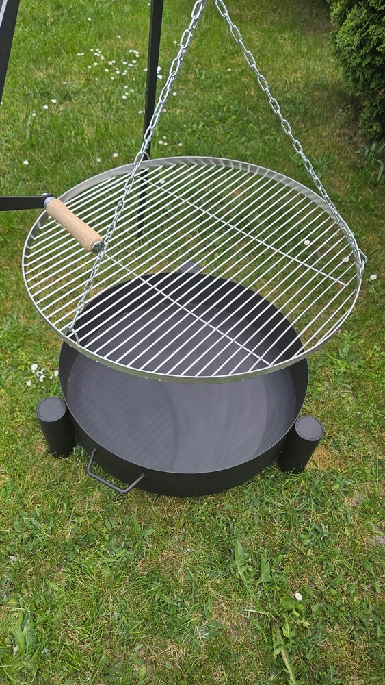 GRILL TRÓJNÓG OGRODOWY nad ognisko ruszt nierdzewny palenisko komplet gatis