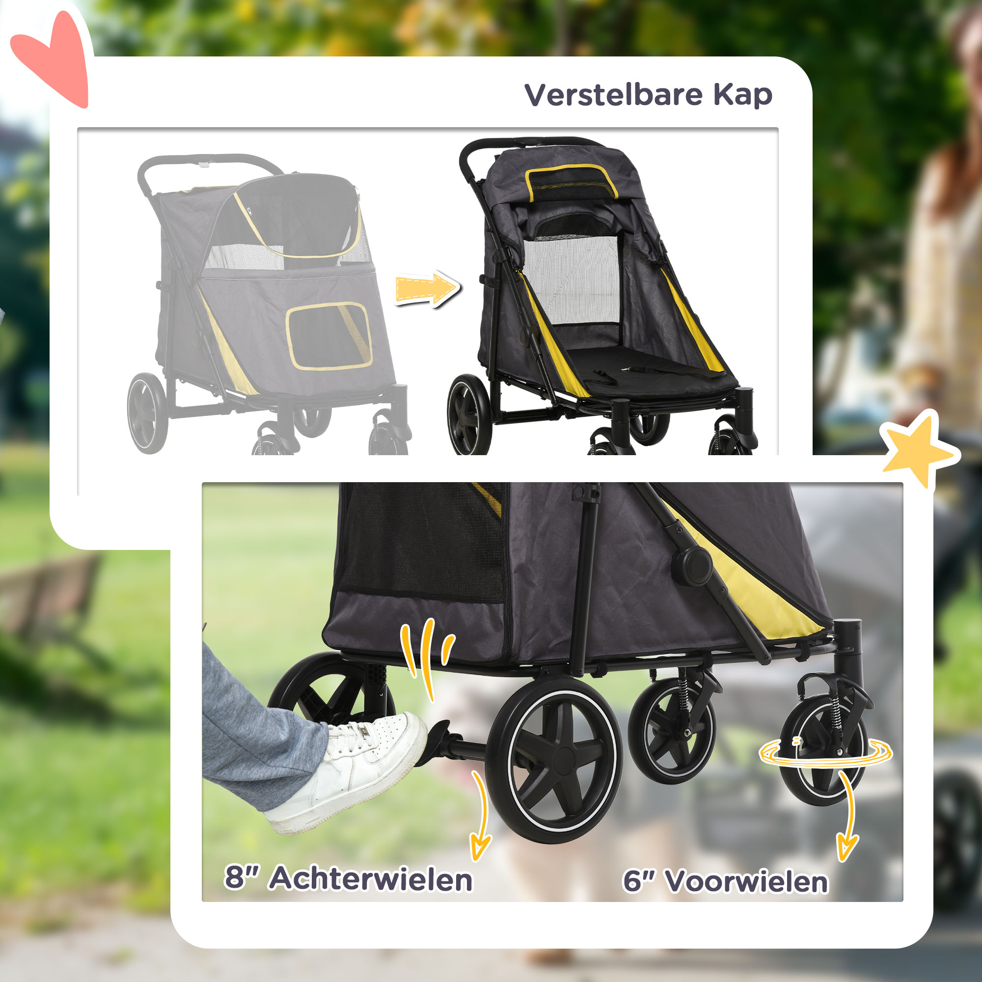 PawHut hondenbuggy, opvouwbare hondenwagen, hondenbuggy met kussen, kattenbuggy
