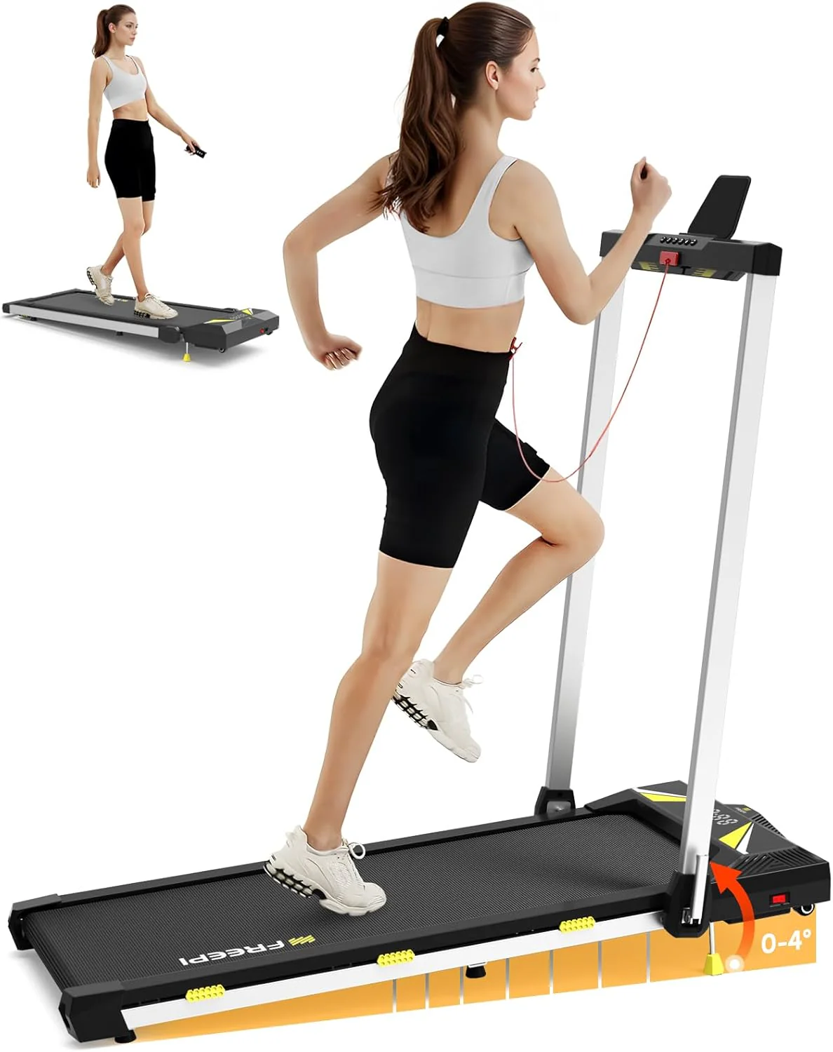 Freepi 4-in-1 Loopband voor Thuis met Helling 1-6 km/u 2.5 pk Motor met Afstandsbediening, Loopband Pad Bureaufiets Draagbaar Thuisfitnessapparaat