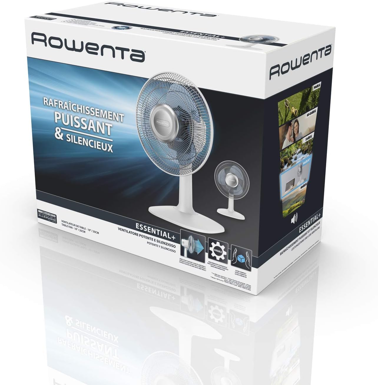 Rowenta Essential + Ventilateur de table, Haute performance, Silencieux, 2 vitesses, Compact, Oscillation et orientation réglables VU2310F0