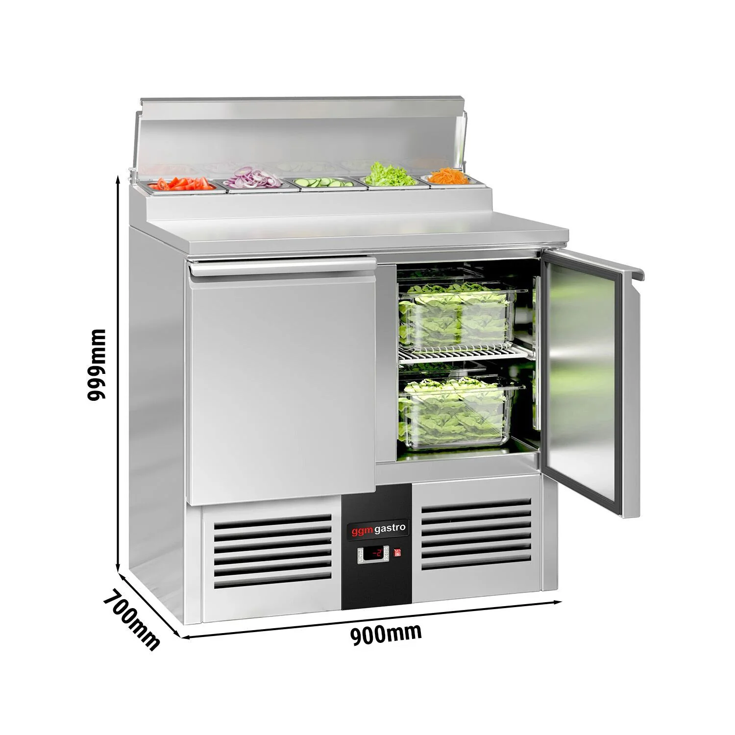 Saladette Mini PREMIUM - 900x700 mm - 2 dører - med lokk - for 5x GN 1/6 beholdere