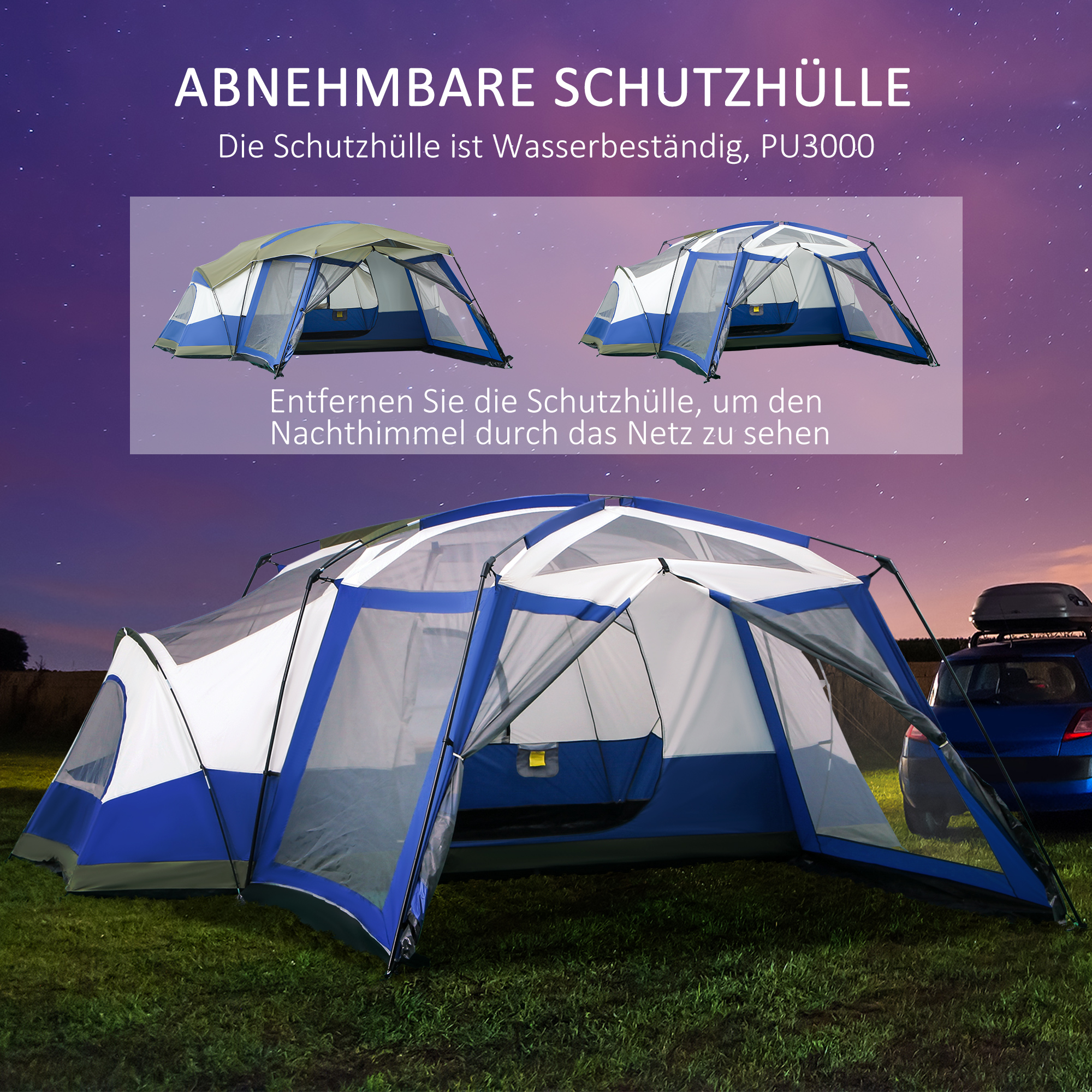 Camping Tent 6-8 Persoons Familietent met Vestibule Glasvezel Blauw