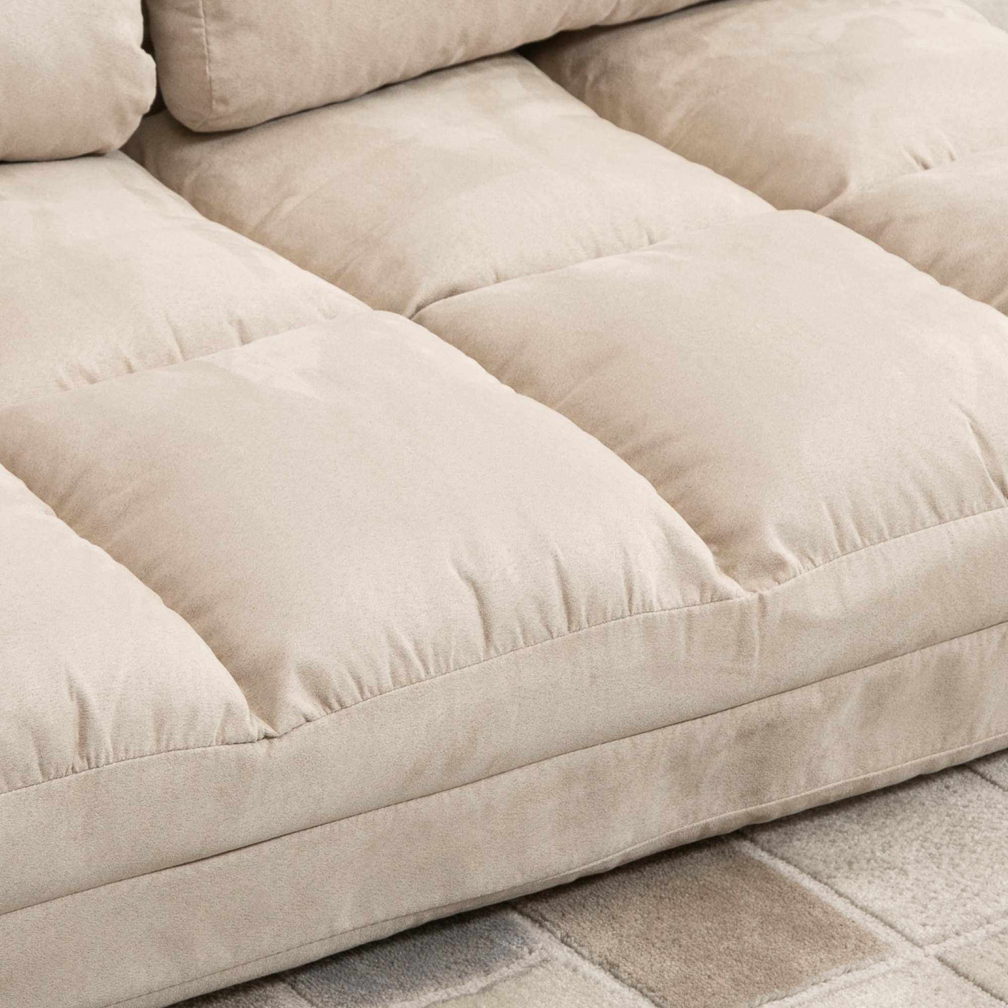 2-in-1 Vloerstoel met Verstelbare Rugleuning, 102 x 73 x 60 cm, Beige