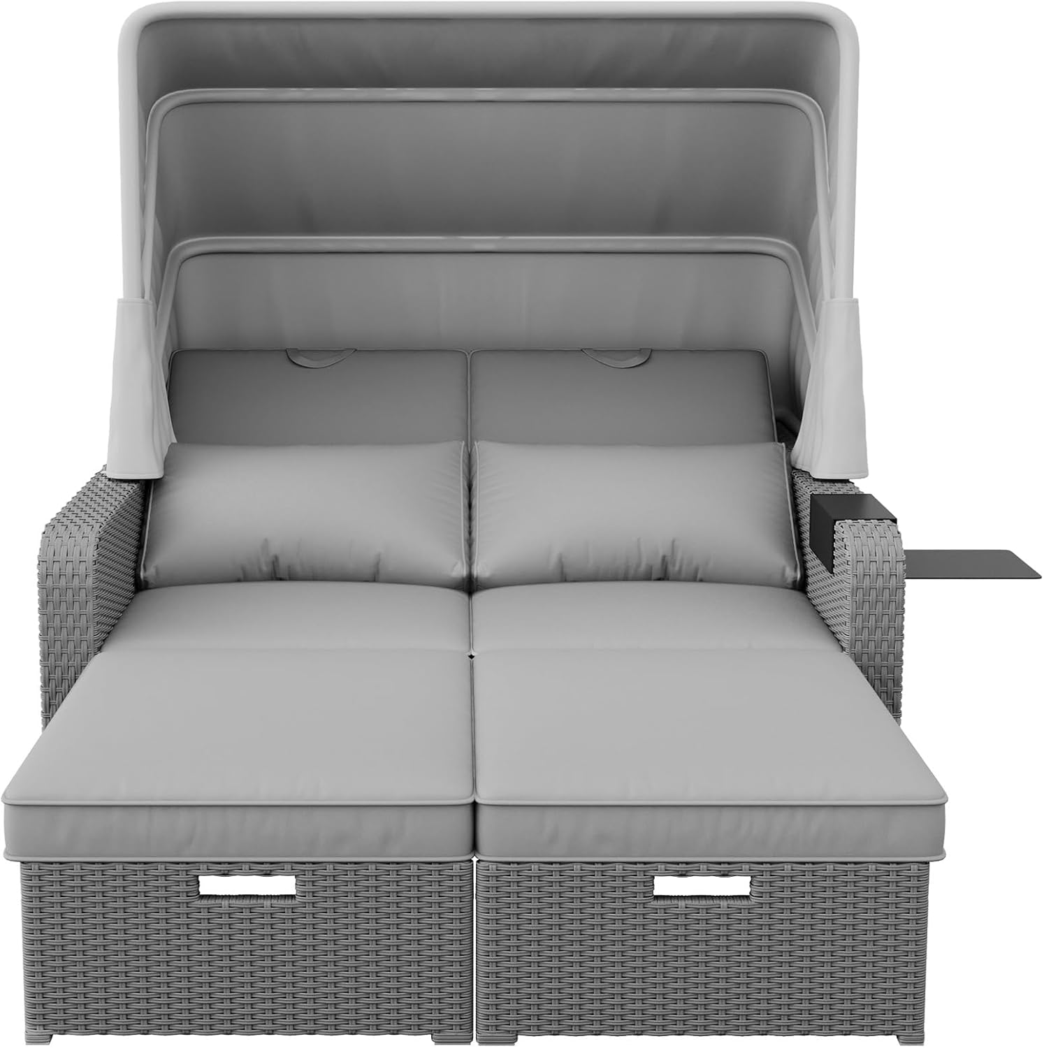 Polyrattan Gartenmöbel für 2 Personen, Gartensofa, Loungesofa, Abnehmbare Markise, Polyrattan und Schwamm, Gray