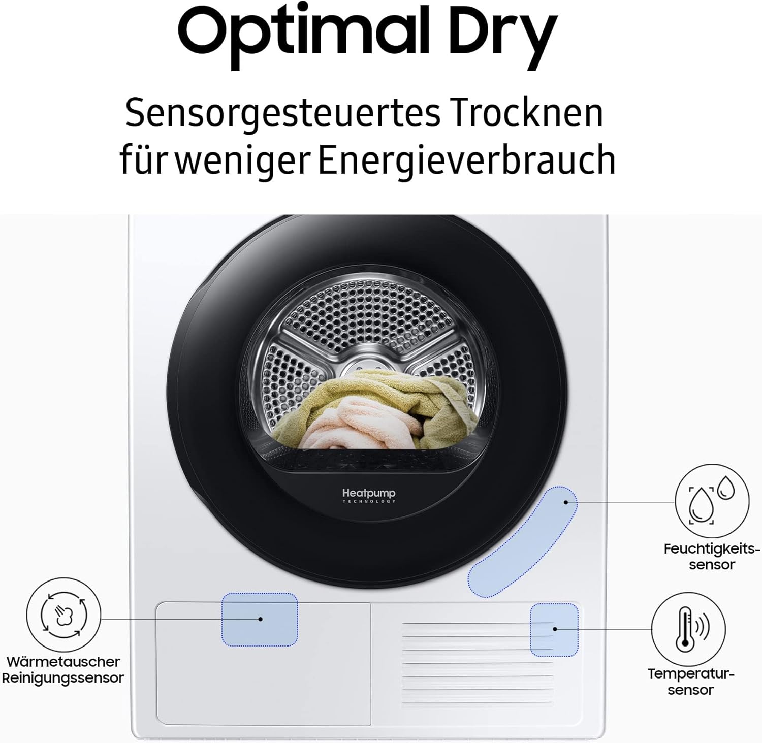Samsung DV80T6220LX/S2 Wärmepumpentrockner, 8 kg, Simple Control mit WiFi und Auto Cycle Link, Hygiene+ Programm, Air Wash, Inox