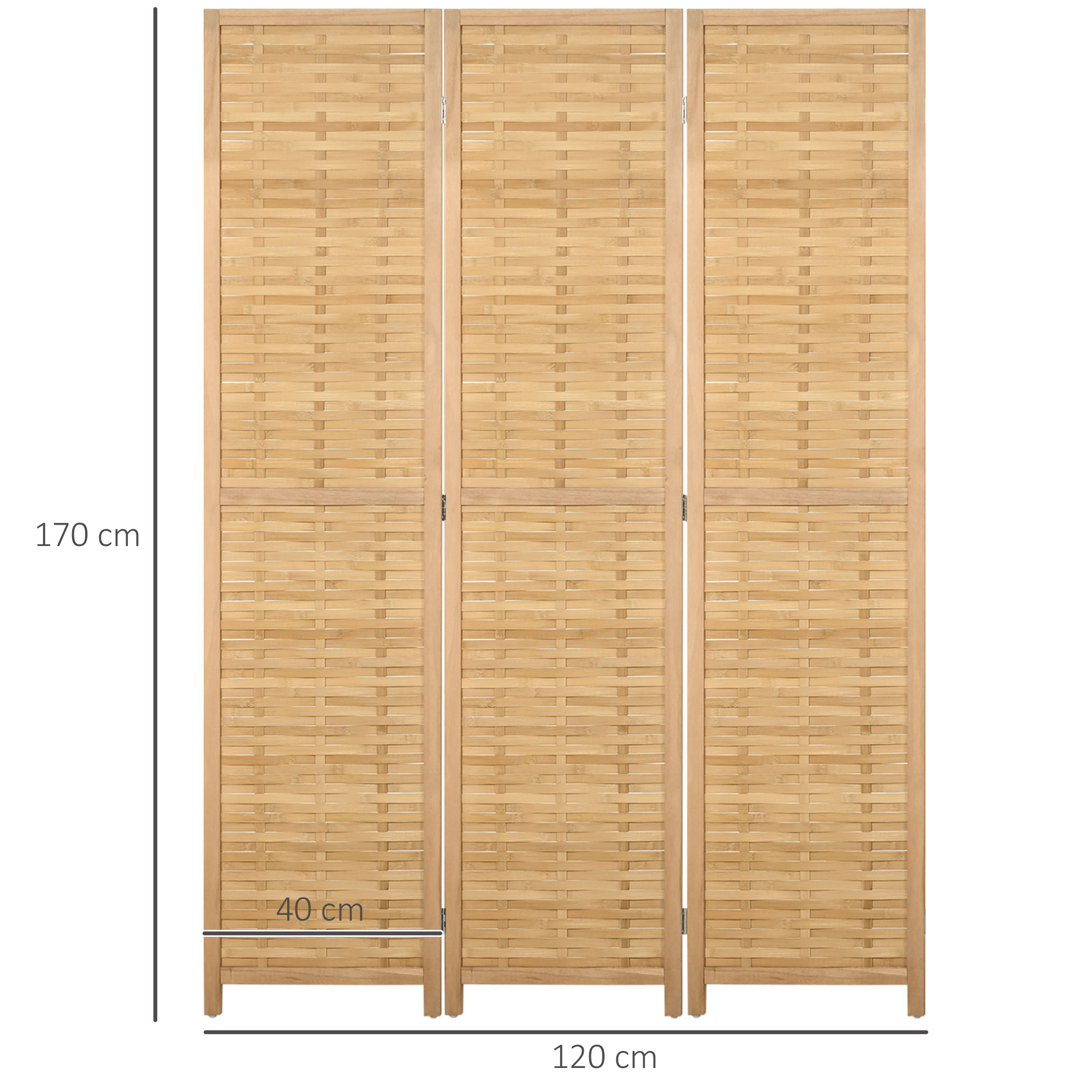 Klapbare Scheidingswand Privacy Scherm, Bamboe, 3-delig, 120 cm x 170 cm x 1,8 cm, Natuurlijk
