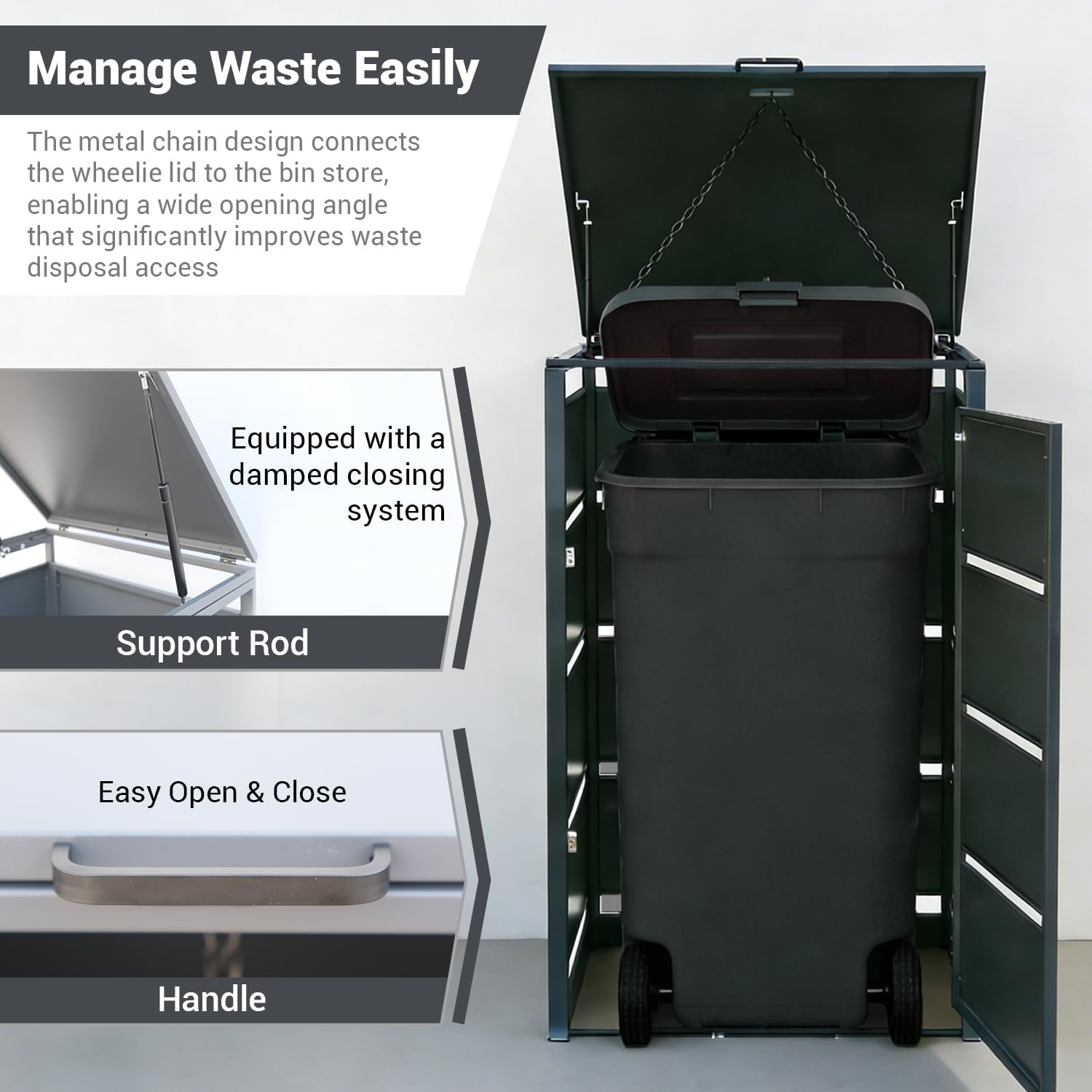 Metallene Mülltonnenbox für 240L-Tonne, robuste verzinkte Stahl-Mülltonnenverkleidung mit abschließbarer Tür, 78x68x115 cm Mülltonnenbox für den Außenbereich