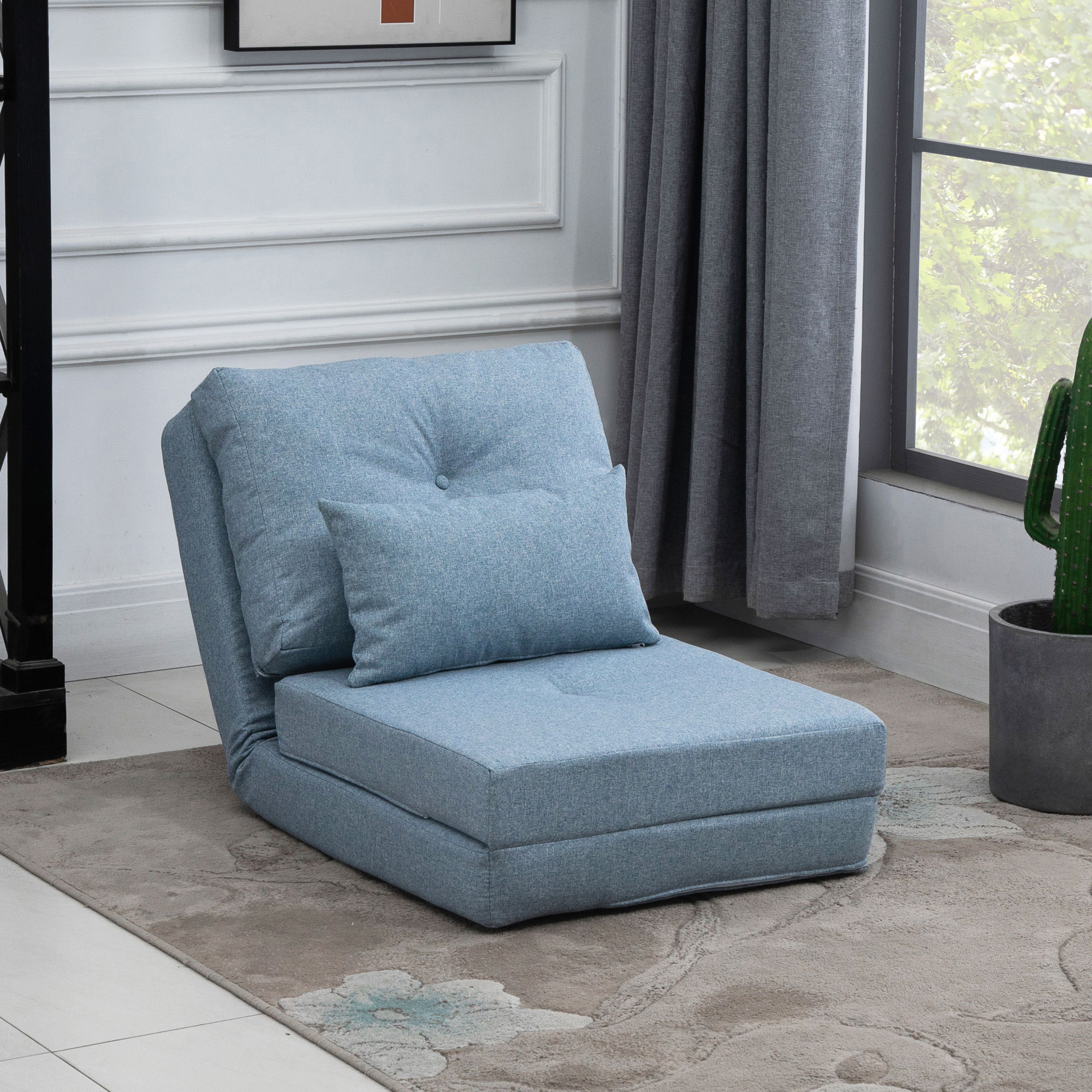 Vloerstoel Opvouwbaar Matras Slaapmat, 2-in-1 design, afneembaar kussen, 60 x 80 x 56 cm, Hemelsblauw