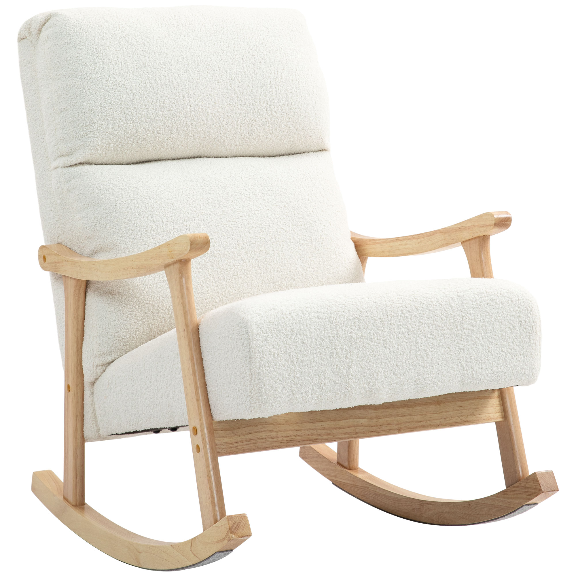HOMCOM Schommelstoel met Fluweelachtige Bekleding, Ergonomische Rugleuning, Belastbaar tot 120 kg, 65B x 90T x 98H cm, Roomwit