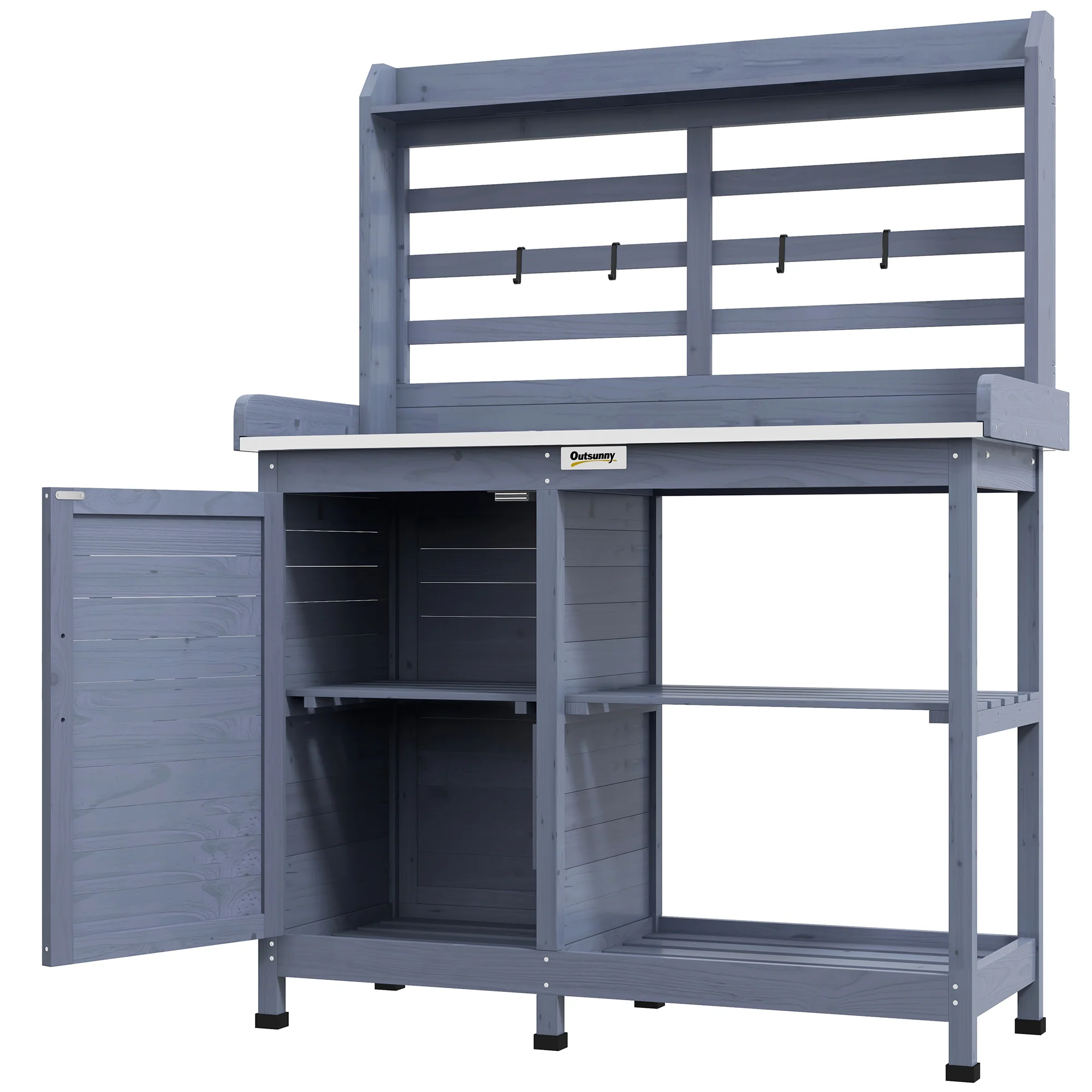 Outsunny Tuinset met opbergkast, aluminium werkblad, opbergruimte, 112x47x146cm, Grijs