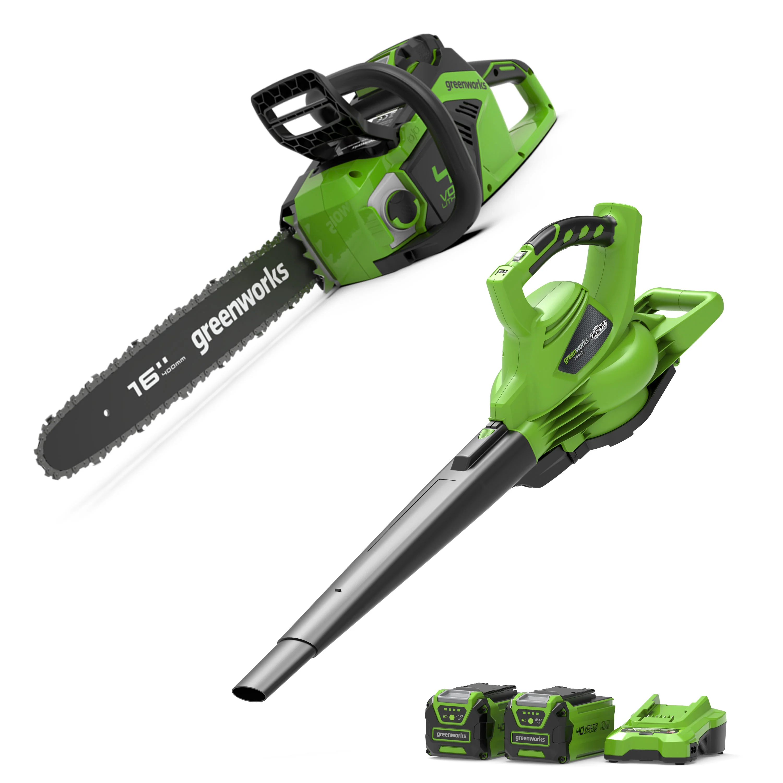 2025 40V Combo-Set Kettingzaag 40 cm + Bladblazer/-zuiger 186 km/u