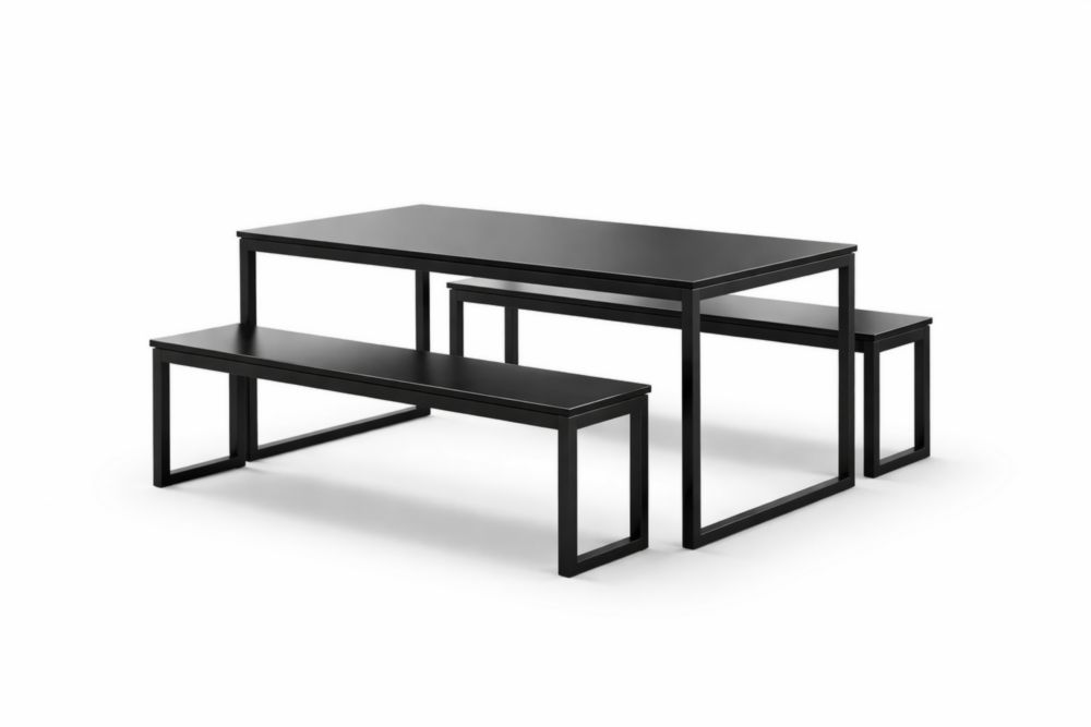 Black Steel Dining Table Set with Benches