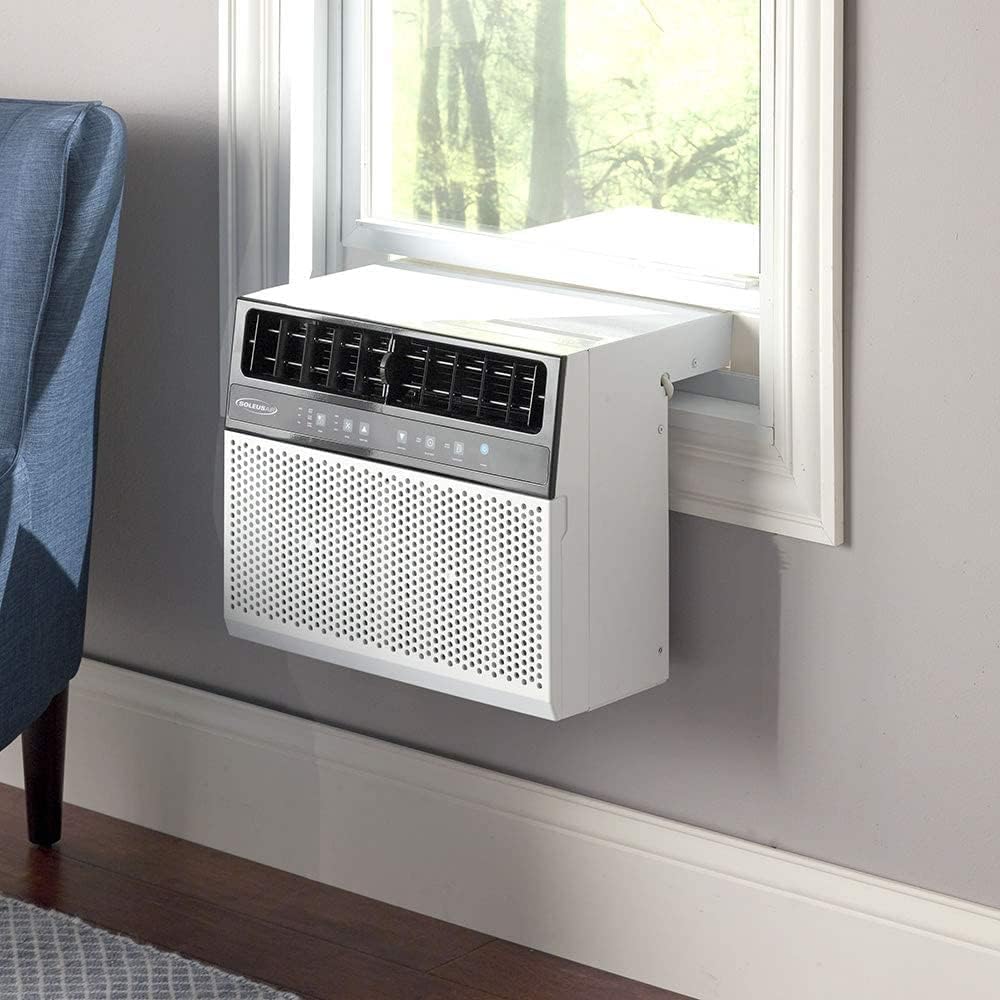 Soleus Air Exklusive 8.000 BTU mit WLAN-Klimaanlage, Klasse für Sicherheit und Flüsterleise, zusammen mit Blick auf das Fenster (passend für bis zu 27,9 cm breite Fensterbank)