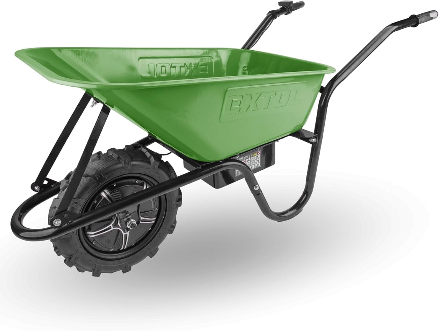 Extol Craft elektrische Schubkarre mit Akku, 500 W, 80 L Mulde & 150 kg Traglast, leistungsfähige Motorschubkarre, Offroad-taugliche Akkuschubkarre, mit Zwei 12V Blei Batterien