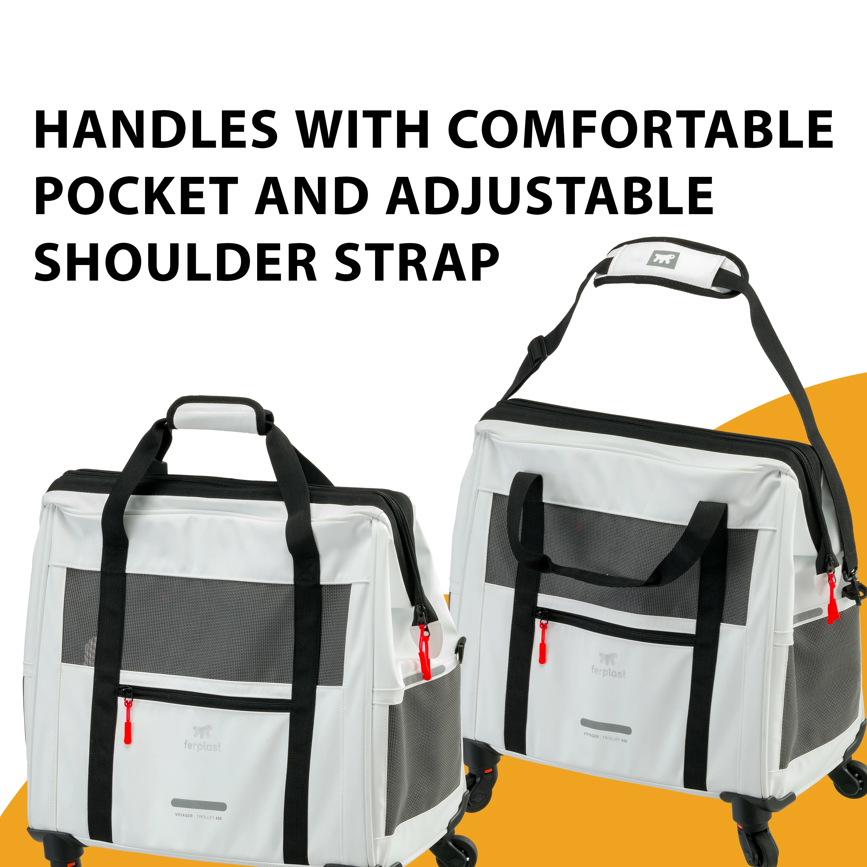 2025 Voyager Trolley van Ferplast �C stijlvolle, lichte trolley van kunstleer voor katten en kleine honden tot 15 kg. Met wieltjes, gaasramen en veiligheidsriem �C perfect voor comfortabel reizen.