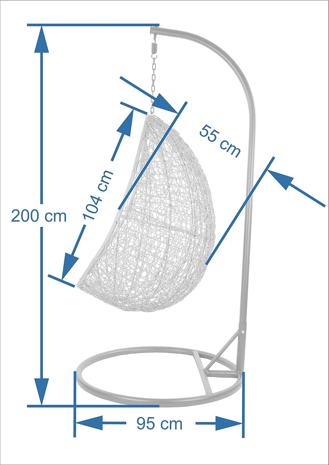 Kideo® Komplettset: Hängesessel mit Gestell & Kissen, Indoor & Outdoor, Poly-Rattan, Lounge (Gestell- und Korbfarbe: weiß, Kissen: weiß Nest (1000 Snow))