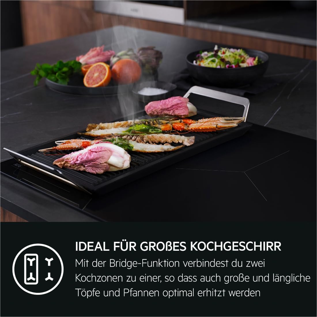AEG Induktionskochfeld autark 80cm mit Dunstabzug / Made in Germany / 4 Flex-Kochzonen mit Bridge (Kombination 2er Zonen) / Auto-Funktion des Dunstabzugs / Aktivkohlefilter / COLI84COXB