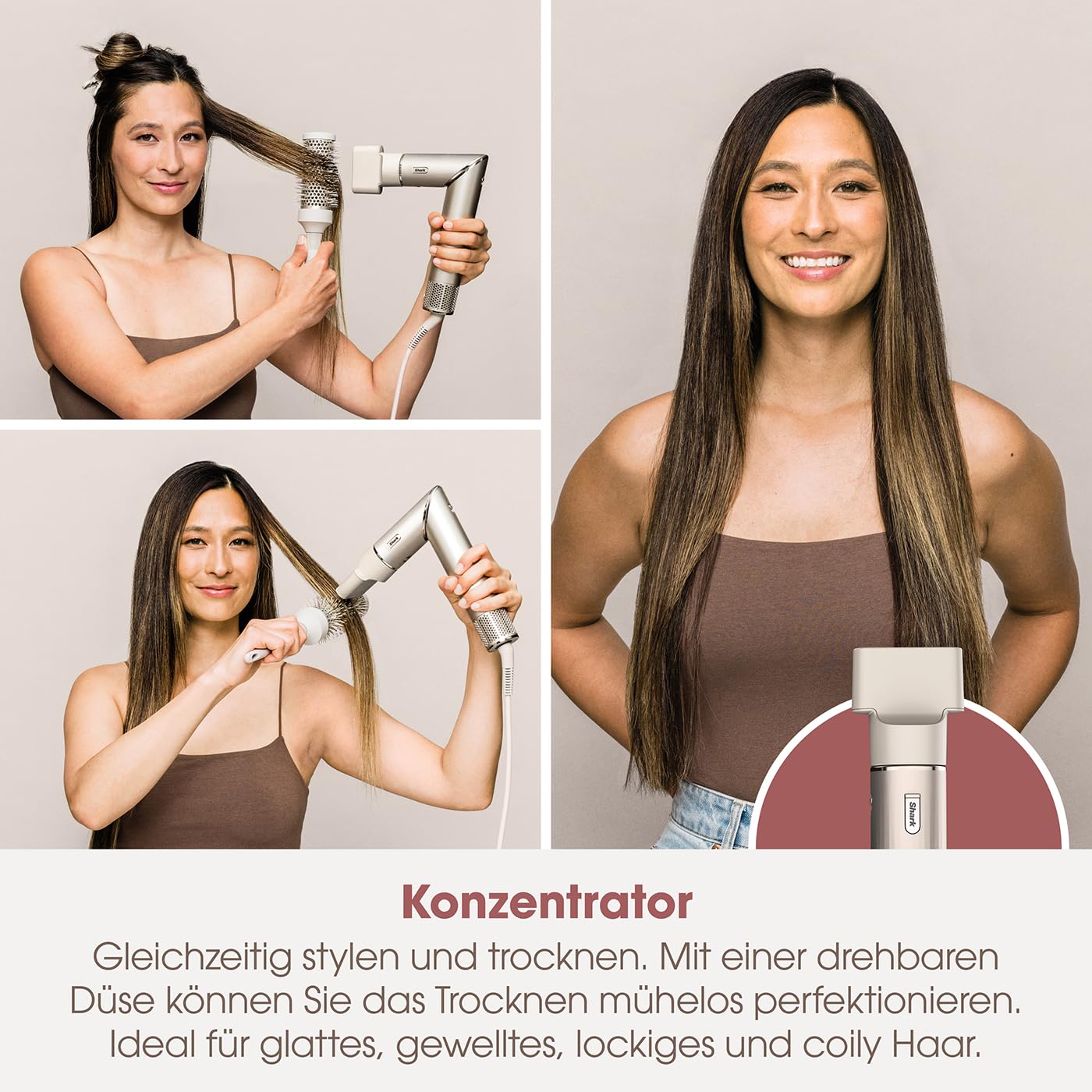Shark FlexStyle 5-in-1 Luftstyler & Haartrockner, Auto-Wrap-Lockenaufsatz, Paddle-Bürste, Ovalbürste, Konzentrator, Diffusor, Aufbewahrungskoffer, Keine Hitzeschäden, Schwarz/Roségold, HD440EU