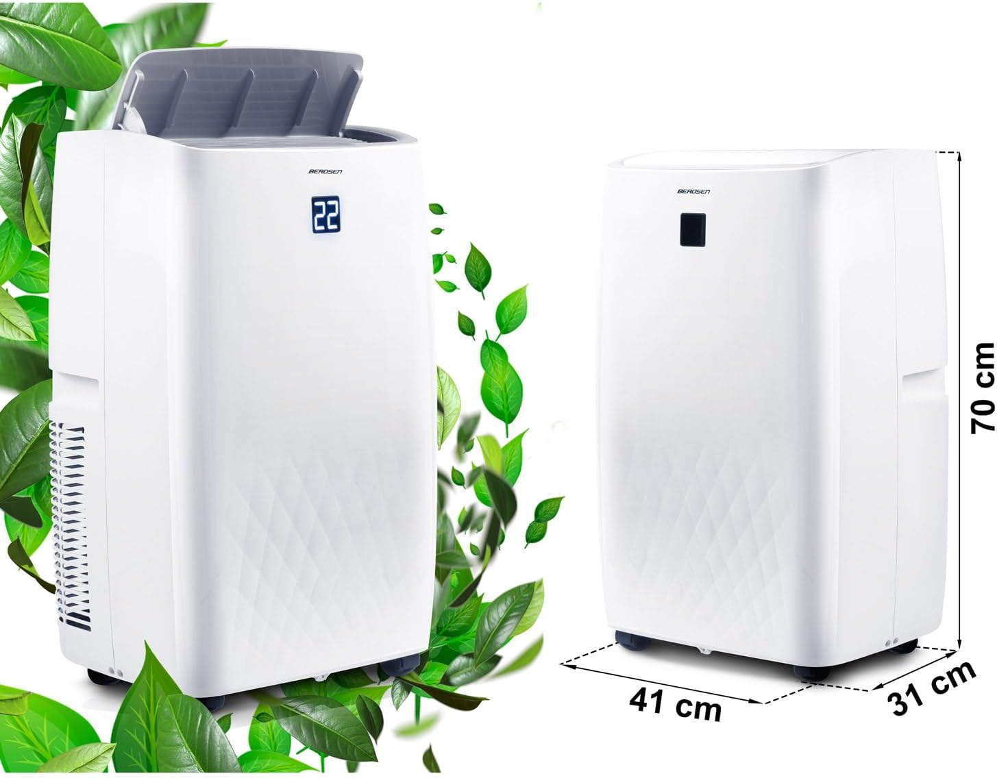 Berdsen Mobiles Klimagerät 5-in-1 14000 BTU - Kühlung, Heizung, Entfeuchtung, Ventilation, Schlafmodus - Tuya Smart App - Energieeffizient