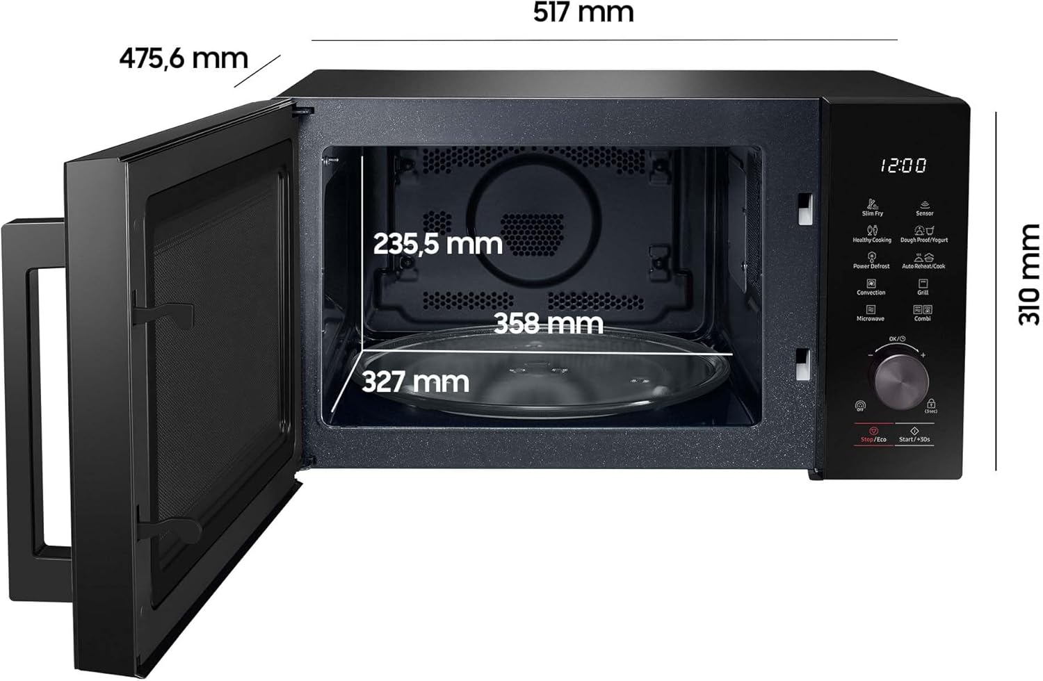 MC28A5137KK/E1 Kombi-Mikrowelle mit Grill und Heißluft, 900 W, 28 l Garraum, AirFry, Power Defrost, Kratzfester Keramik-Emaille-Inneraum, Schwarz