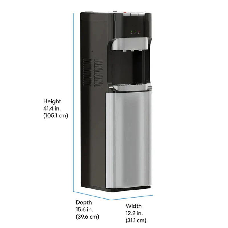 Bottom Loading Water Cooler Dispenser for 5 Gallon Bottles - 3 Temperatures with Hot. Room & Cold Spouts. Child Safety Lock. LED Display with Empty Bottle Alert. Stainless Steel