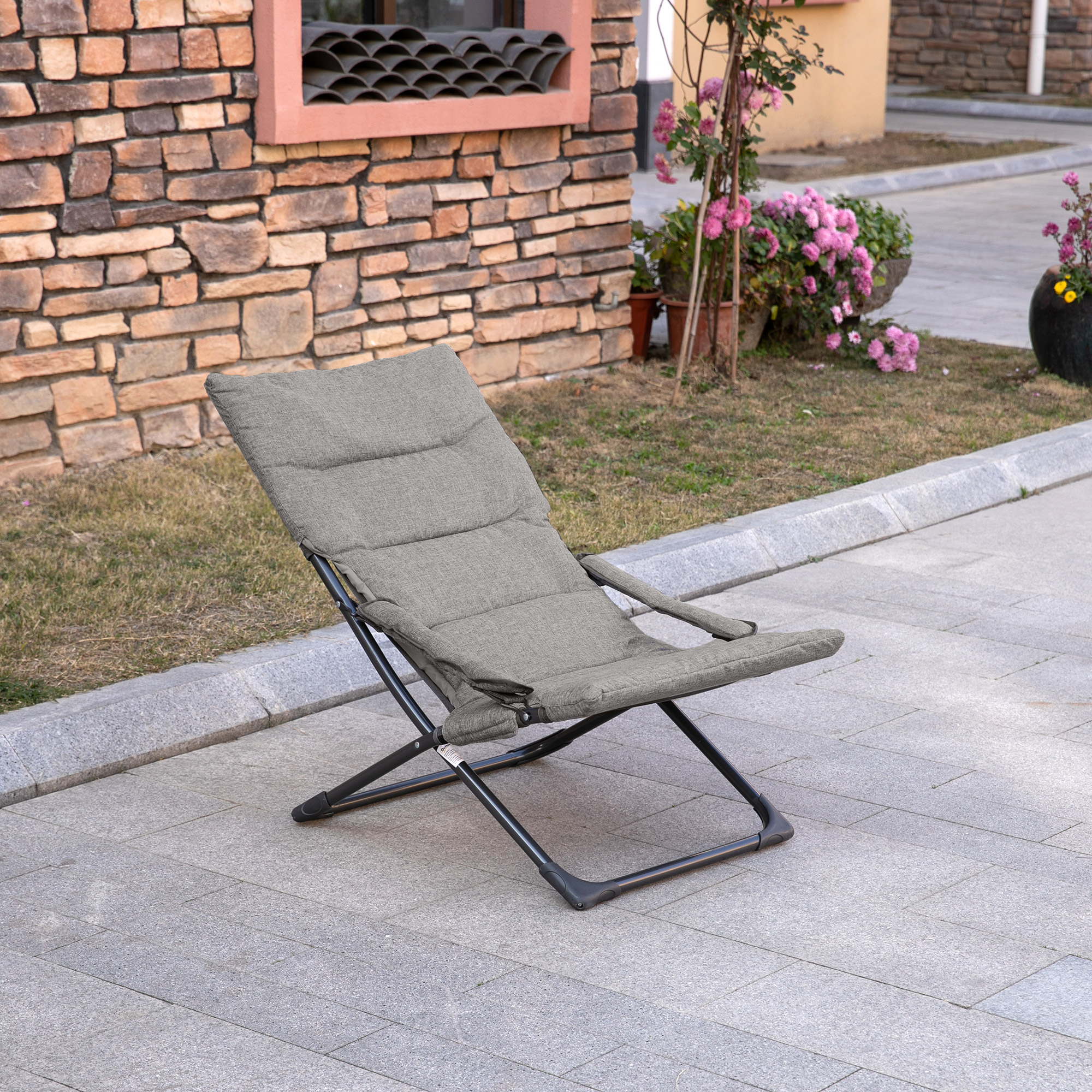 klapstoel met verwijderbaar kussen tuinstoel campingstoel ligstoel zitmeubel tuin terras balkon textiel staal grijs 66 B x 94 D x 79 H cm