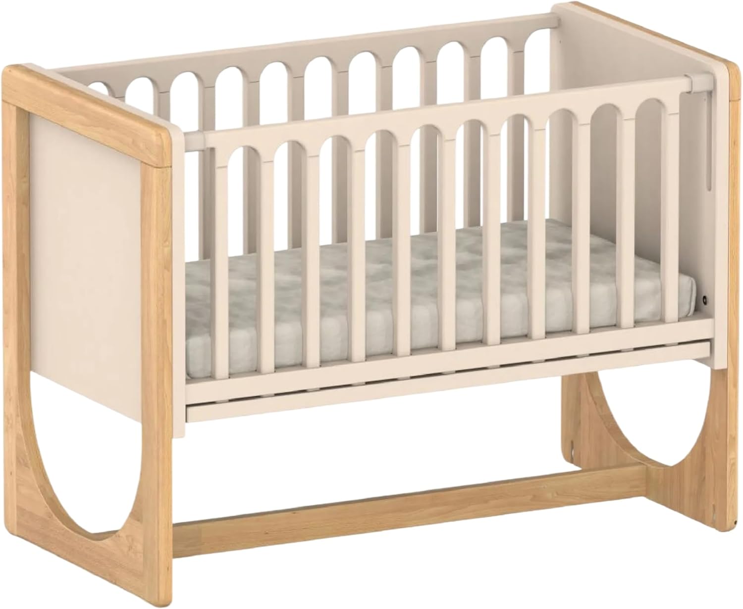 Geuther 4-in-1 Beistellbett Baby Hato, Baby Erstausstattung für Babyzimmer ab Geburt I Gitterbett umbaubar als Kinderbett, Sitzbank oder Kindertisch I Babybett mit Matratze I Buchenholz, Natur-Beige