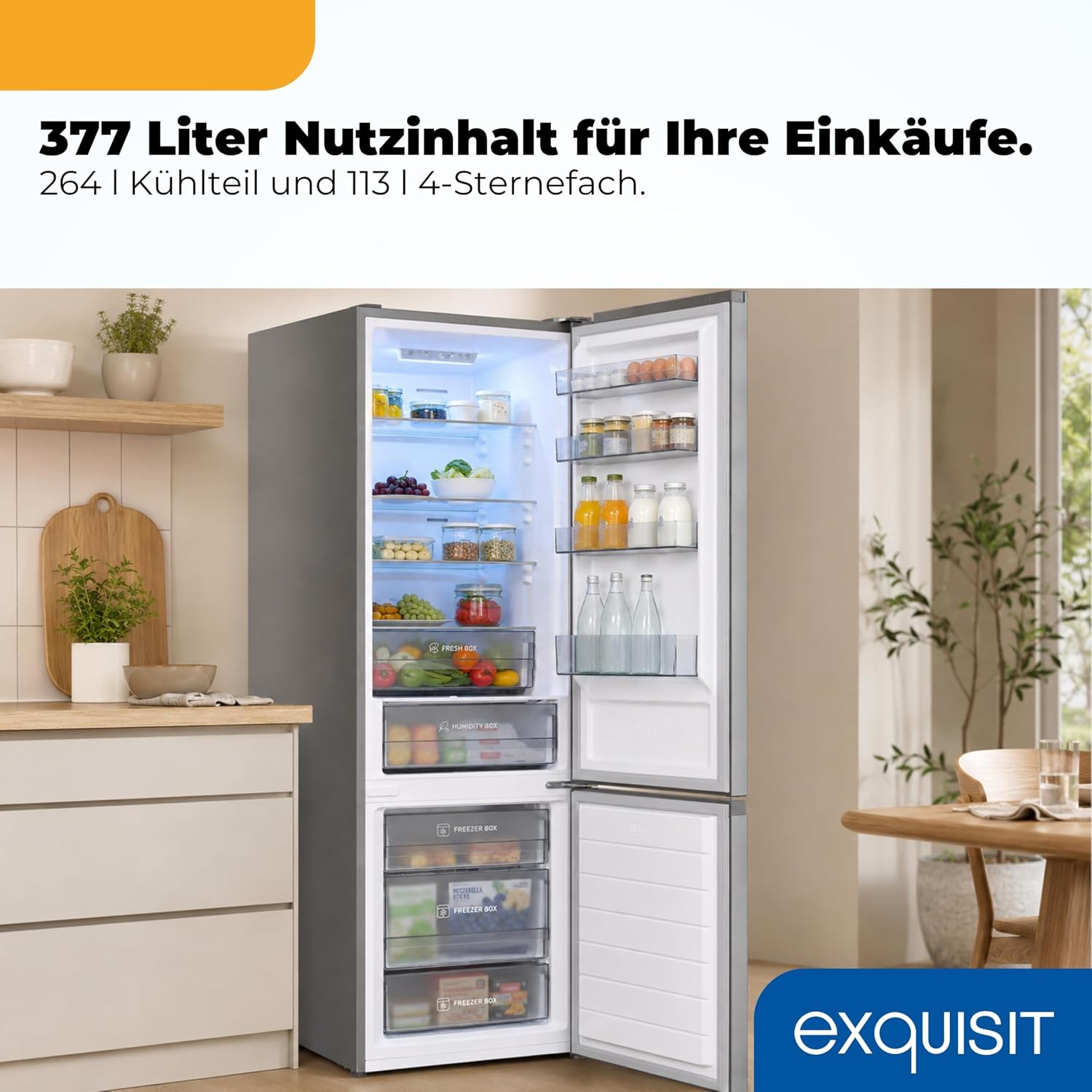 Exquisit Kühl-Gefrierkombination 377 l No Frost, Inoxlook