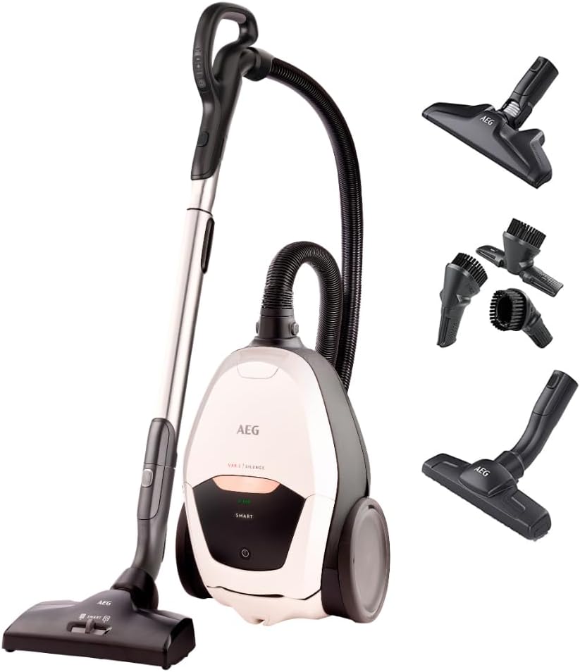 AEG VX82-1-KO Staubsauger / 75% Recyclingmaterial / autom. Saugkraftregulierung / extrem leise auch auf Teppich / Aufnahme von groen + kleinsten Partikeln / langes Kabel / 600W / schwarz