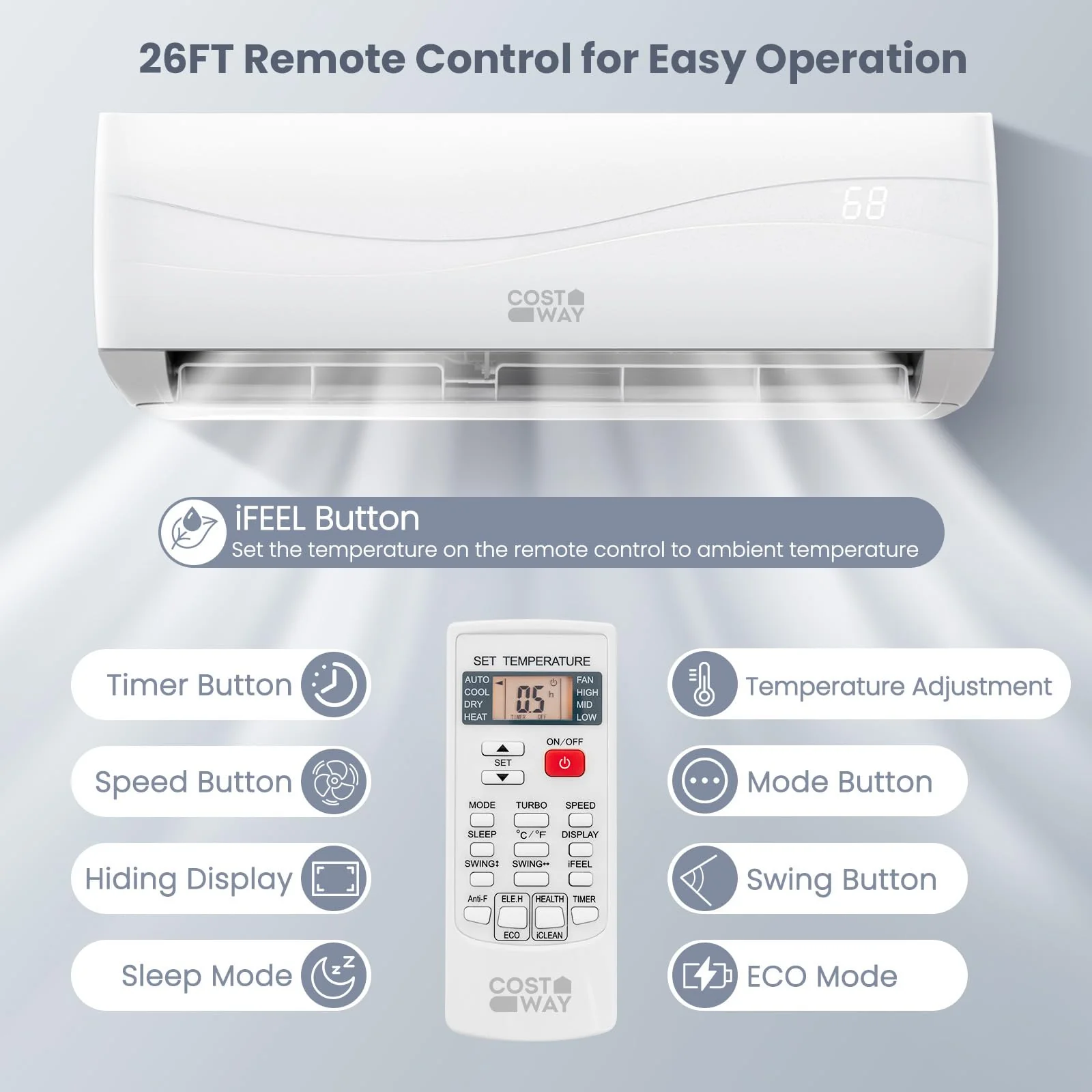COSTWAY 12000BTU Mini Split Air Conditioner& Heater