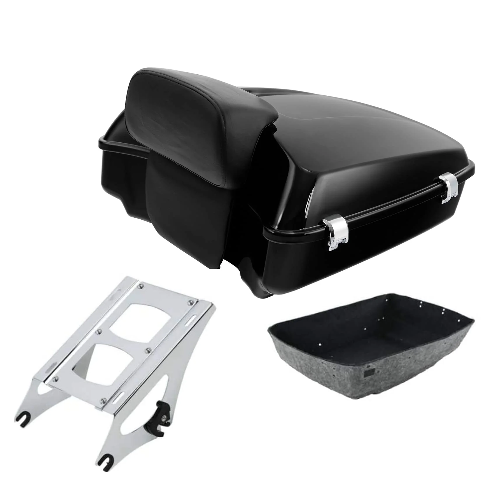 TCT-MOTORPARTS Chopped Tour Pack Pak Trunk w/Backrest & Mount Rack