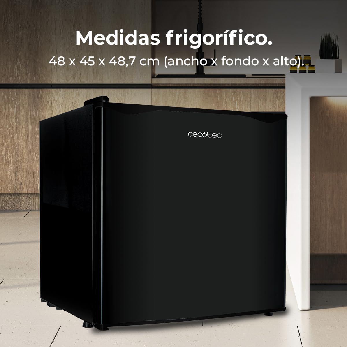 Cecotec Mini-Kühlschrank - 46 l Kühlschrank GrandCooler 20000 L SilentCompress Black. Höhe 48,7 cm, Breite 48 cm, Niedriger Energieverbrauch, Umkehrbare Tür, Zyklischer Betrieb, Kompaktes Design