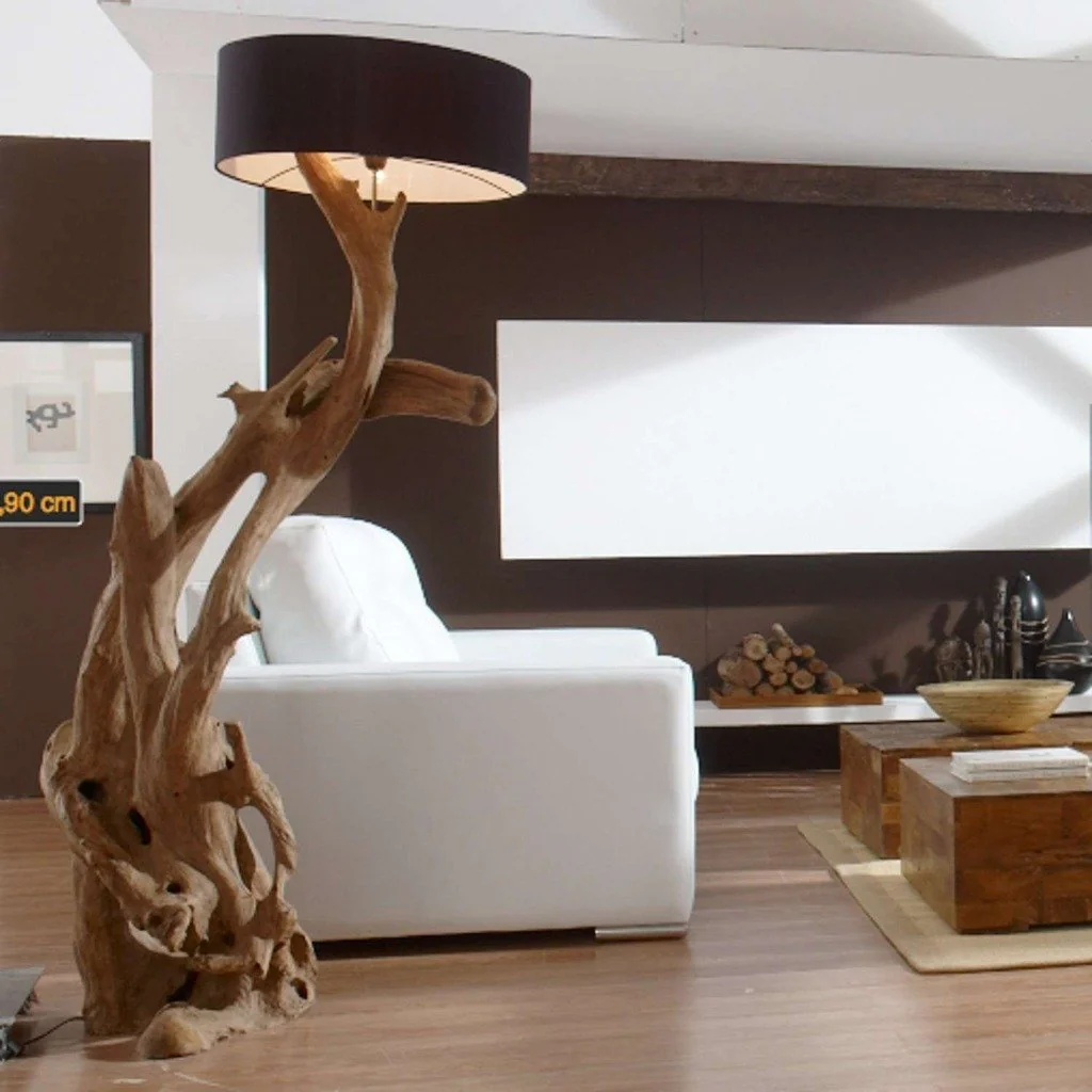 Standlampe Teak Wurzel RIAZ  | inkl. Lampenschirm | Google shopping