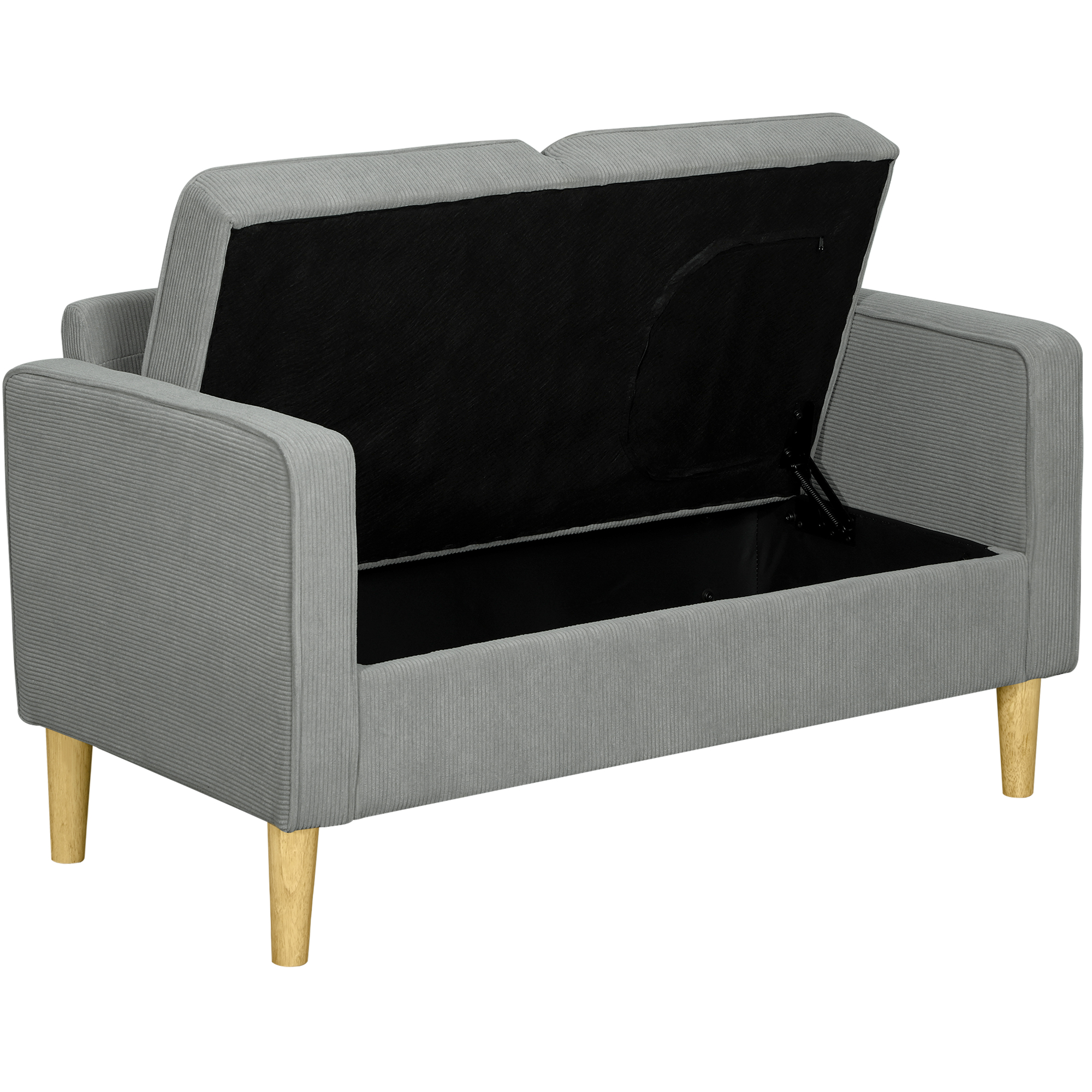 Tweezitsbank met opbergruimte en stevige houten poten, voor woonkamer, slaapkamer, 117 x 63 x 79 cm, Lichtgrijs