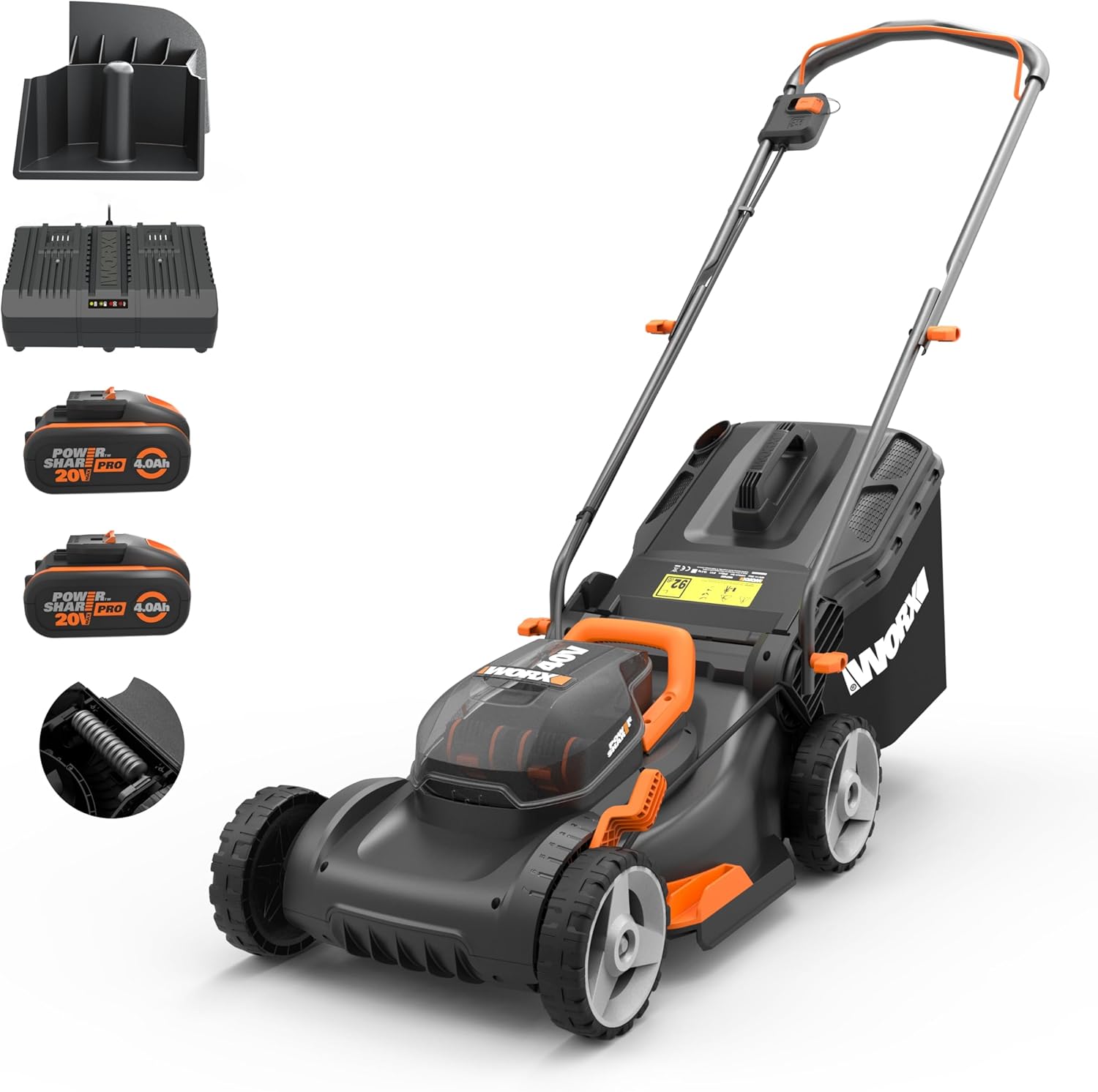 WORX Nitro WG734E Profi Akku-Rasenmäher 40V, 40 cm Schnittbreite, Elektrischer Rasenmäher (inkl. 2x4,0 Ah PowerShare PRO Akkus & Dual-Ladegerät)