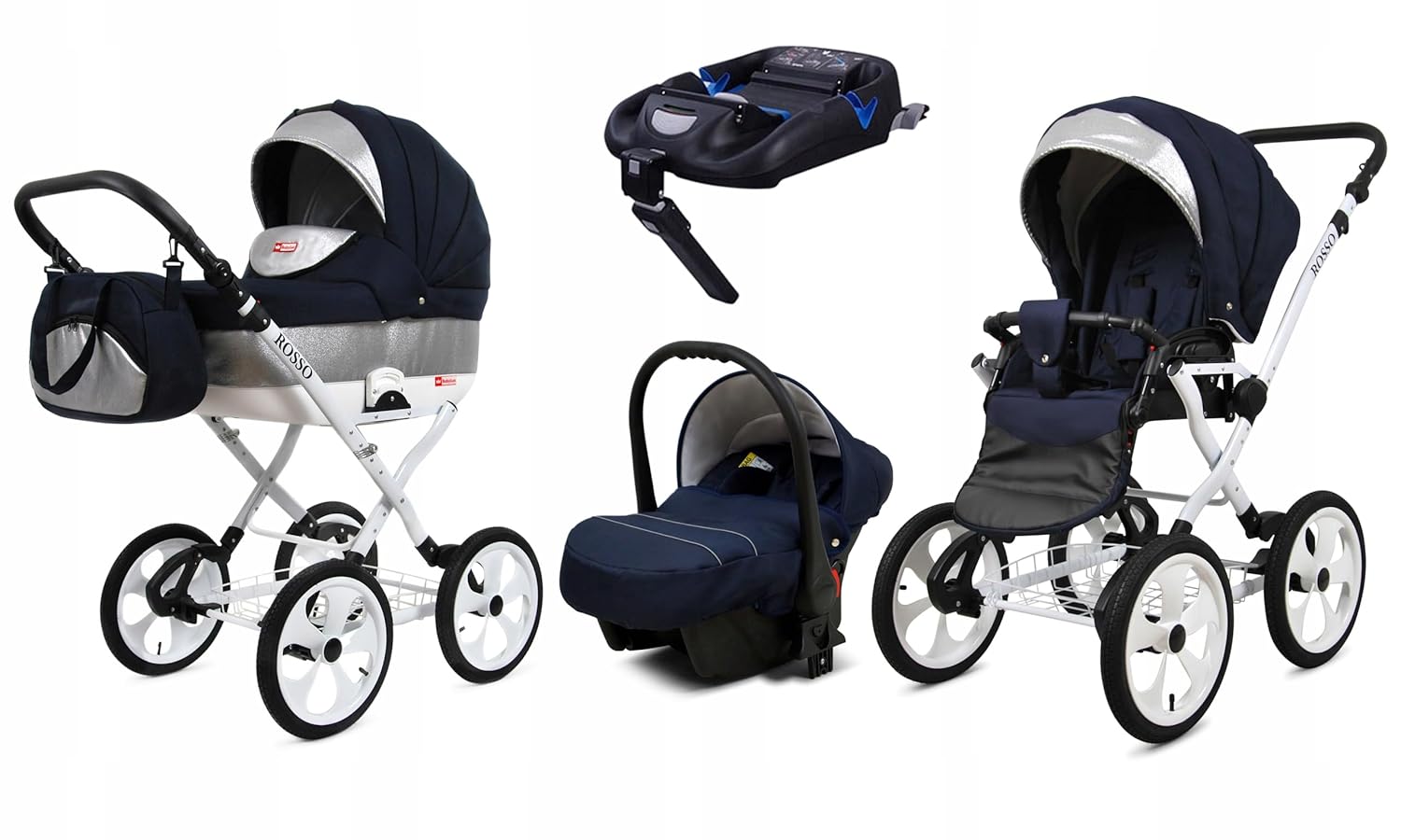 BabyLux® Bambimo Kinderwagen Set 2 in 1 - Rosso - incl. Babywanne, Buggy Sportsitz - Kinderwagenset - Kombikinderwagen mit Wickeltasche, Regenschutz, Moskitonetz, Cupholder usw.