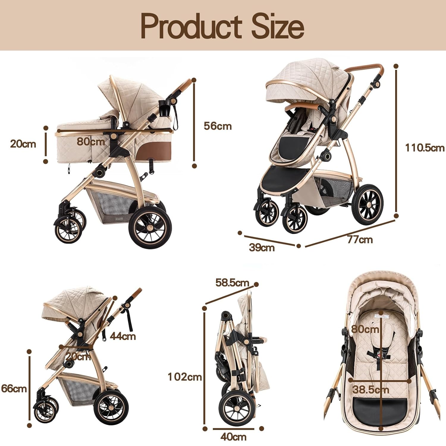 Gcarebb 3 in 1 Kinderwagen, Buggy Mit Auto Babyschale, Mit Höhenverstellbarer Kinderwagen Komplettset, KombiKinderwagen Mit Aluminiumrahmen für Neugeborene 0-4 Jahre