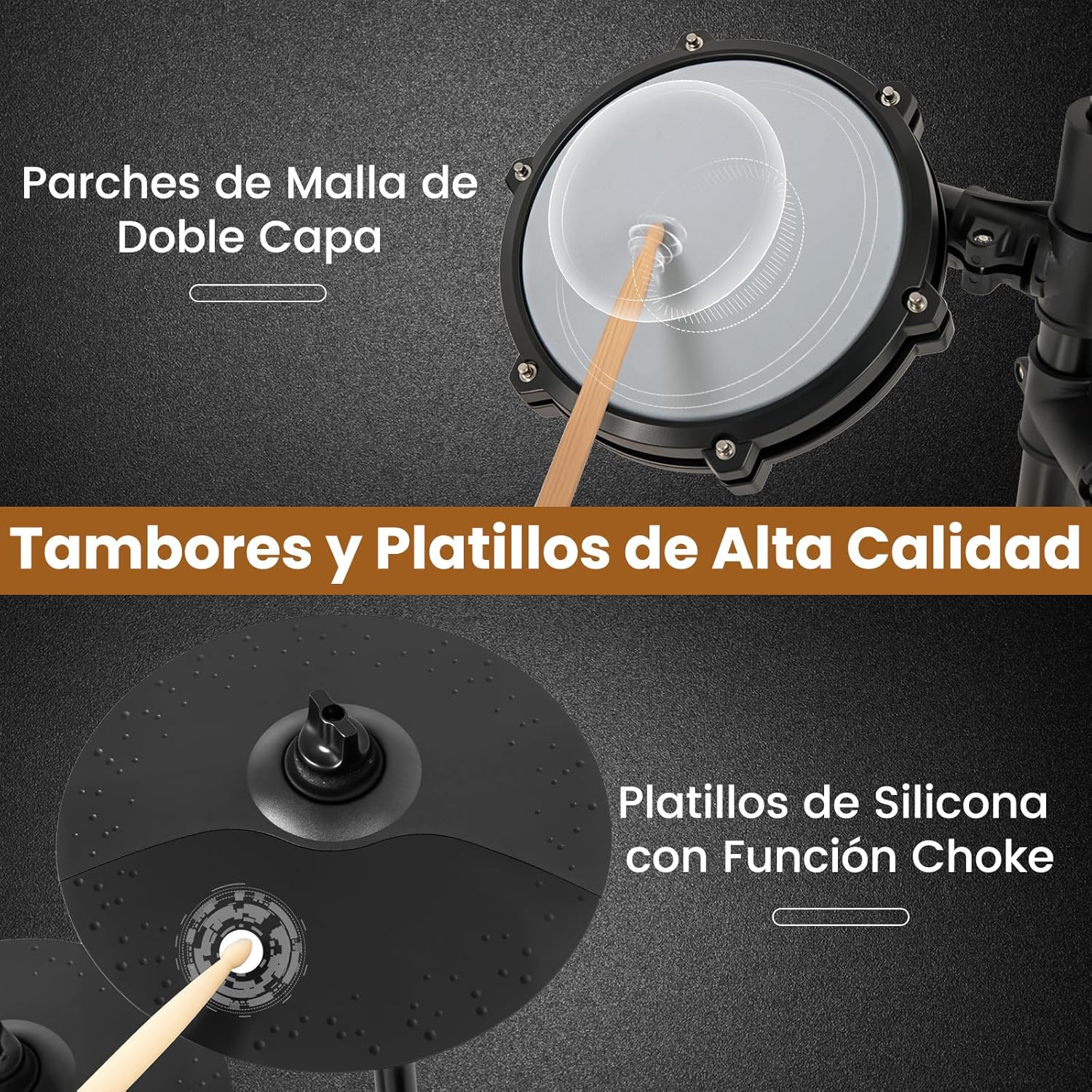COSTWAY Batería Eléctrica, Kit de Batería Plegable con Pads de Malla Silenciosos, Platillo, 225 Sonidos y 30 Demos, Metrónomo y USB Midi, Bombo, 2 Baquetas, Taburete Ajustable, para Adultos y Niños