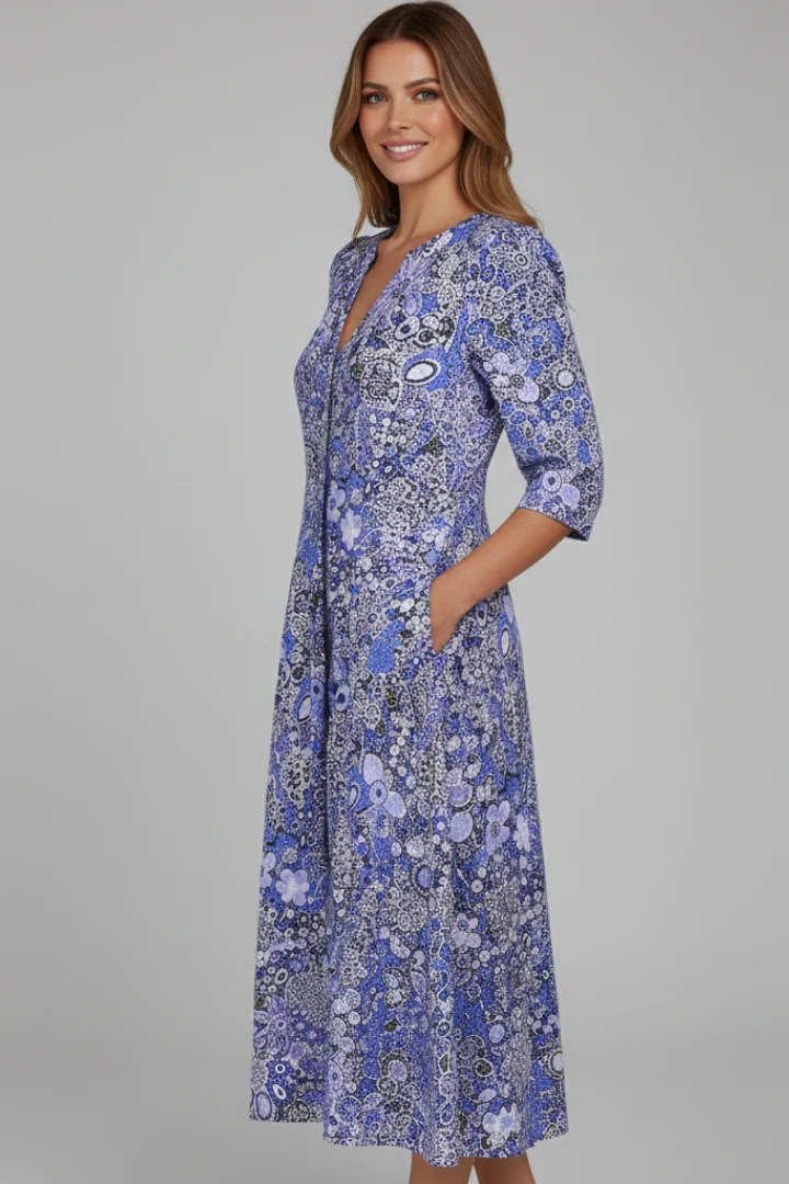 Damen-Midikleid mit V-Ausschnitt und Dreiviertel?rmeln