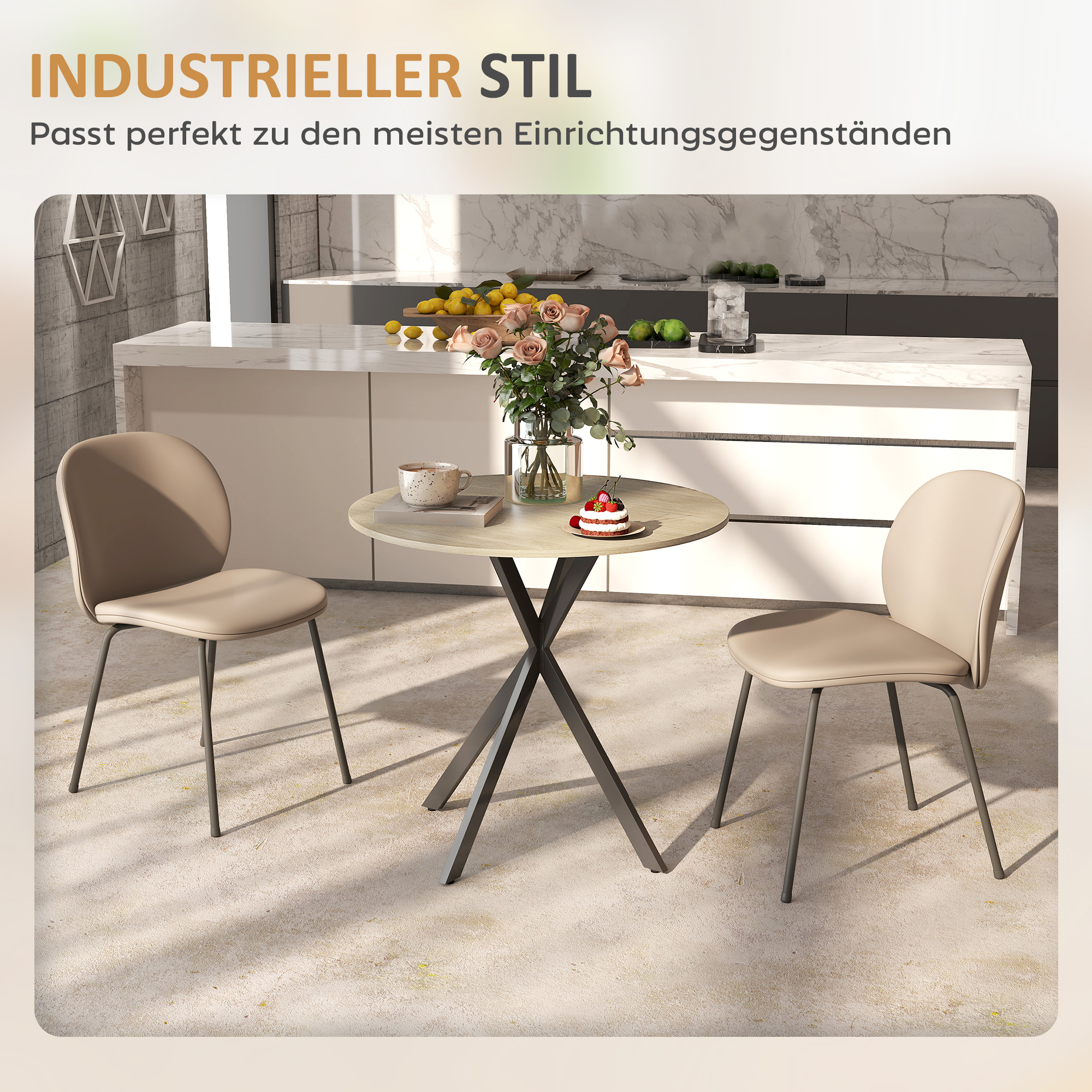 80cm Industriële Ronde Eettafel - Eik