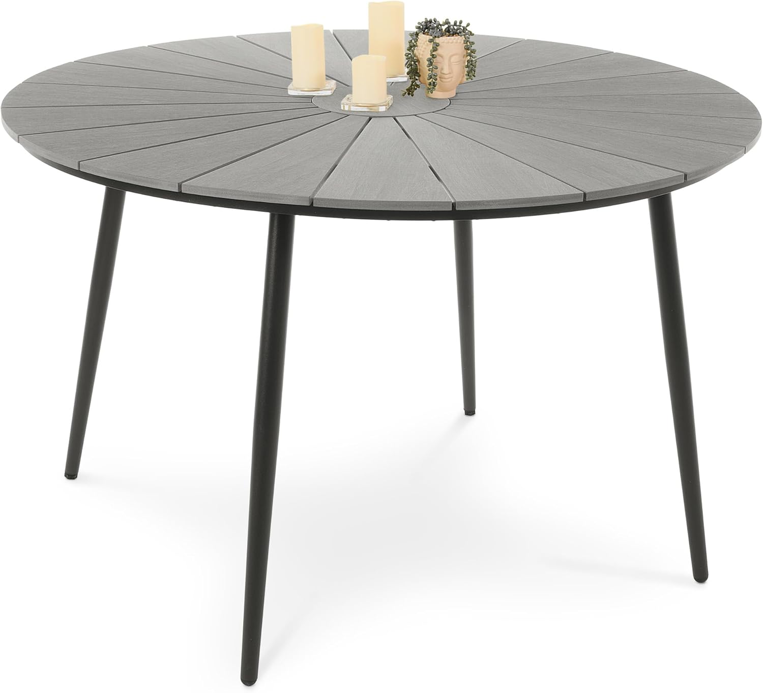 di volio Gartentisch Palermo rund 120 cm – wetterfester Outdoor-Tisch aus Aluminium mit Tischplatte in Holzoptik, für Garten, Terrasse und Balkon (Grau)