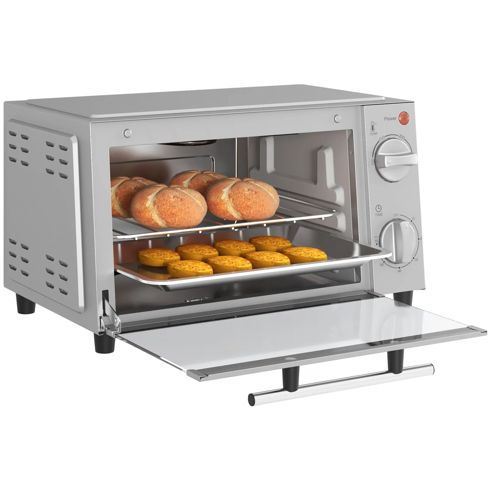 HOMCOM Mini-oven elektrisch met timer en kijkvenster RVS