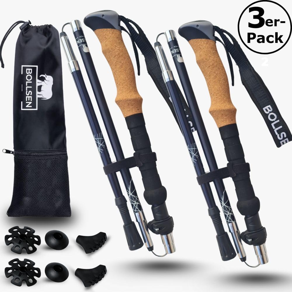 BOLLSEN Expedition Pro Wanderstöcke faltbar – Leichte Aluminium Trekkingstöcke, faltbar & höhenverstellbar – verstellbare Stöcke für Wandern, Trekking & Nordic Walking