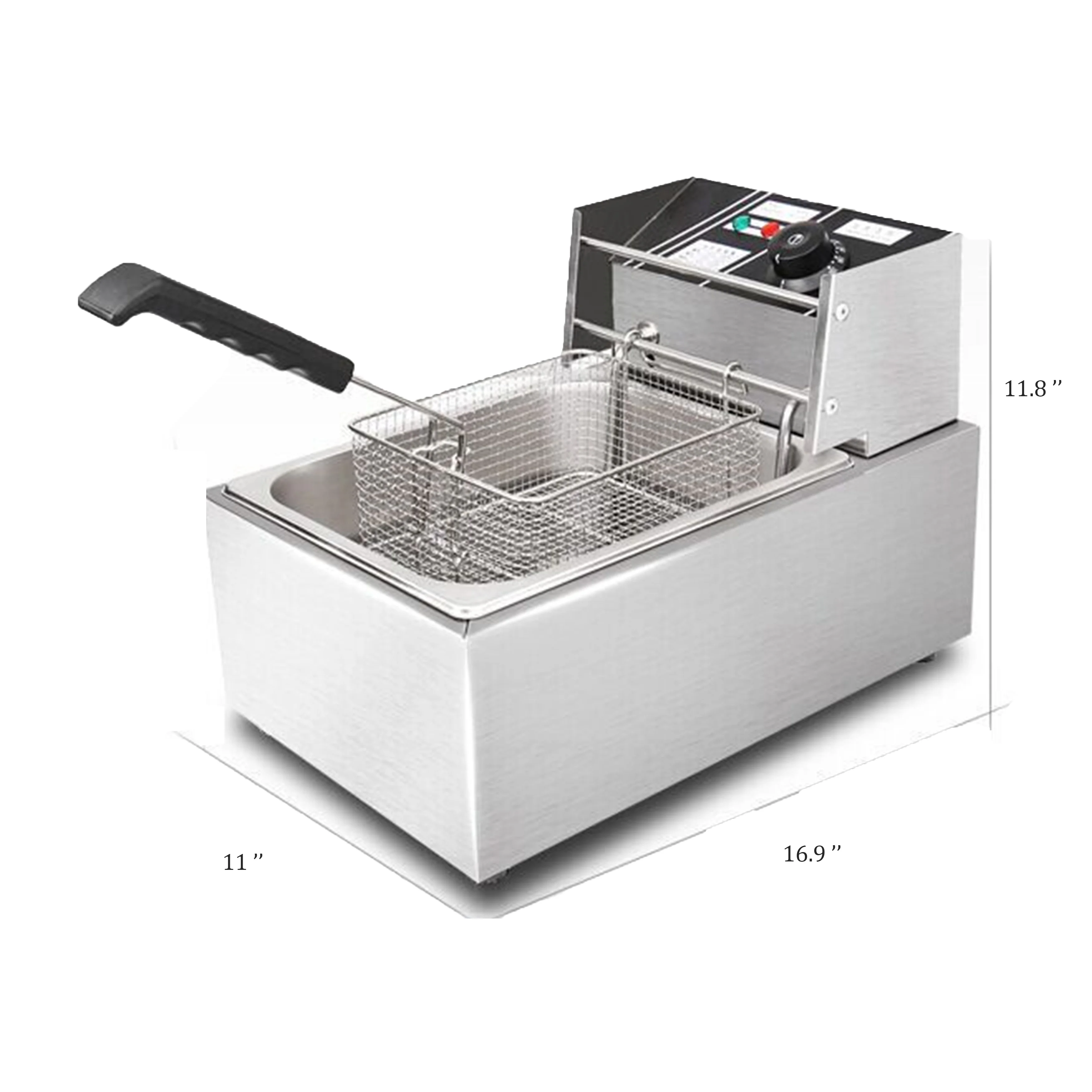 Elektrische friteuse 1600 W, roestvrijstalen tafelfriteuse met grote capaciteit, multifunctionele versterkte friteuse, enkele commerci?le kamer met 2,5 gallons