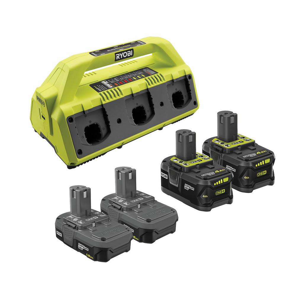 RYOBI ONE+ 18V Super Oplaadset met (2) 1,5 Ah Batterijen en (2) 4,0 Ah Batterijen