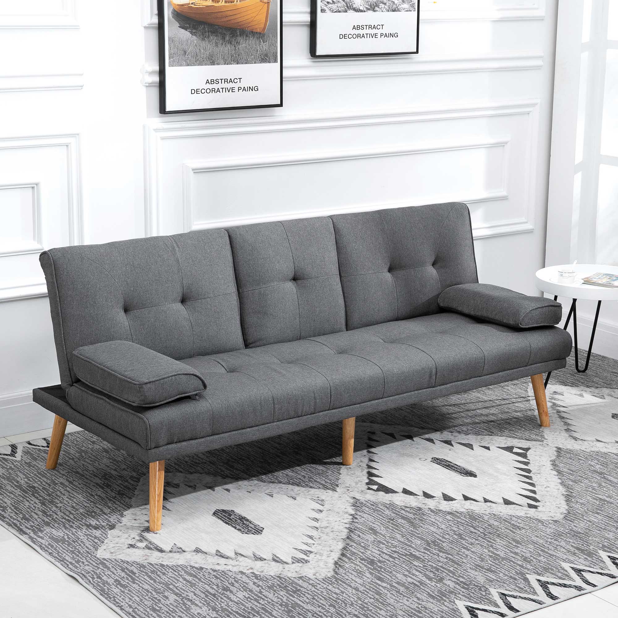 Slaapbank in Scandinavisch design, 3-zitsbank, 2 kussens, Grijs + Natuur