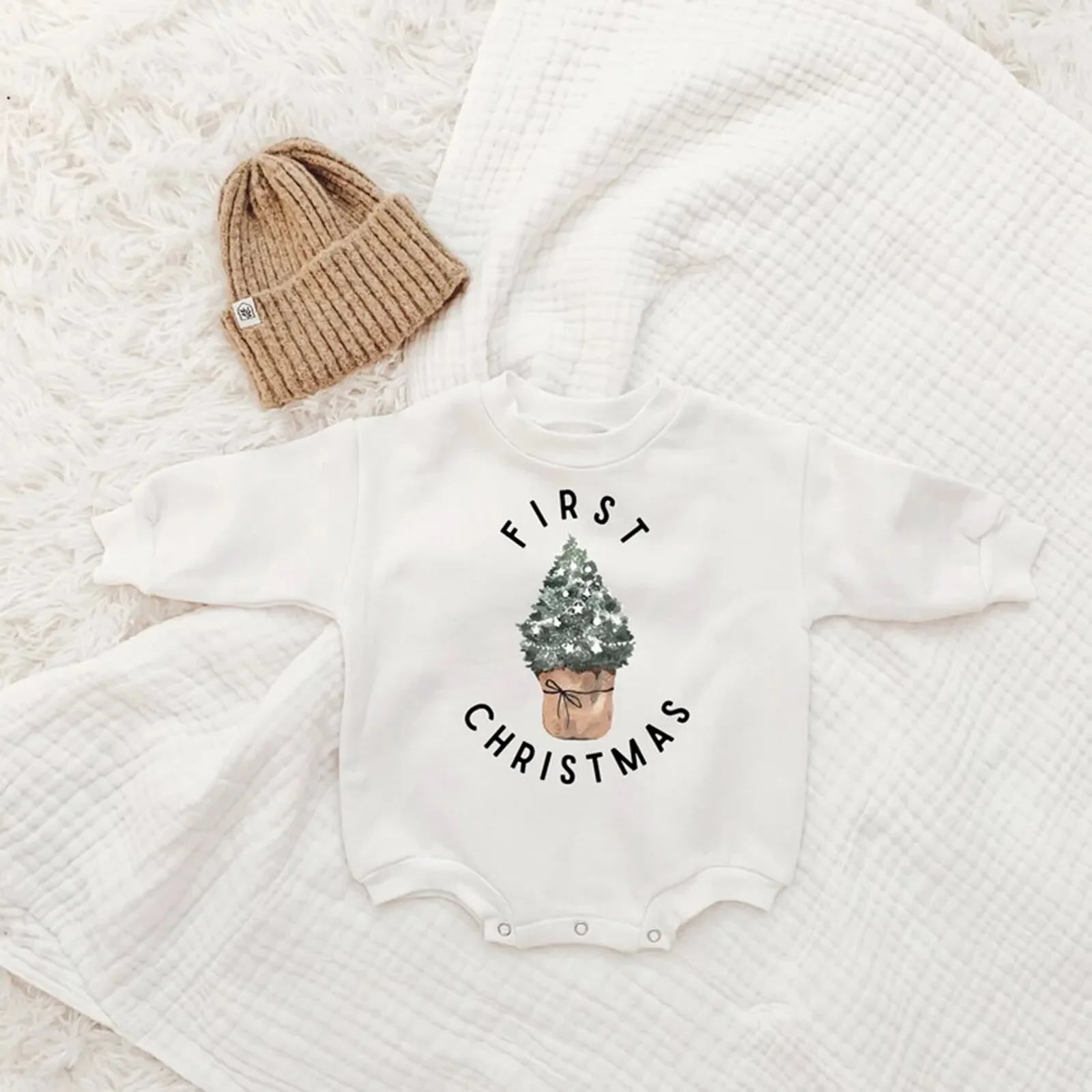 Baby's First Christmas Outfit, Christmas Sweatshirt Baby Romper