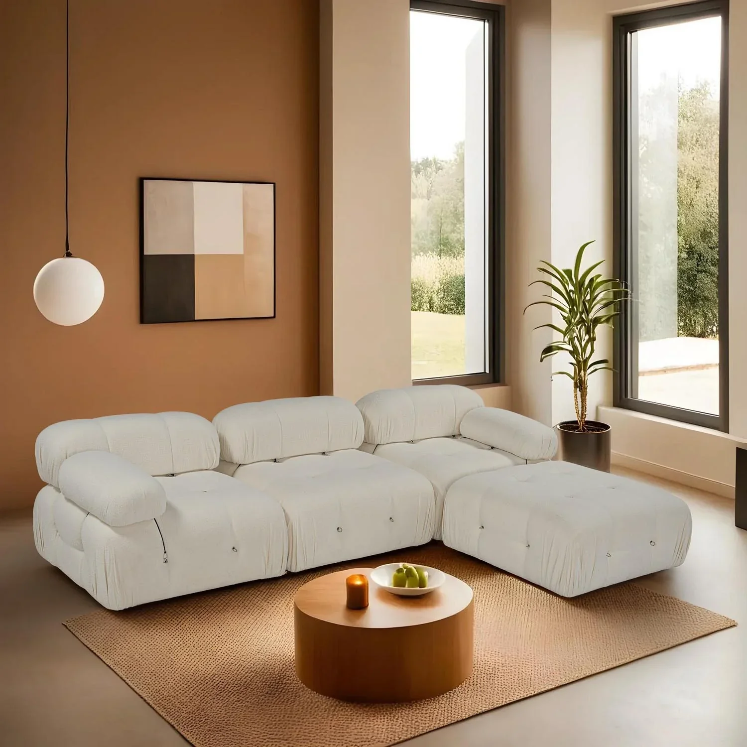 Bubble Beige L1 Ecksofa - Weiss